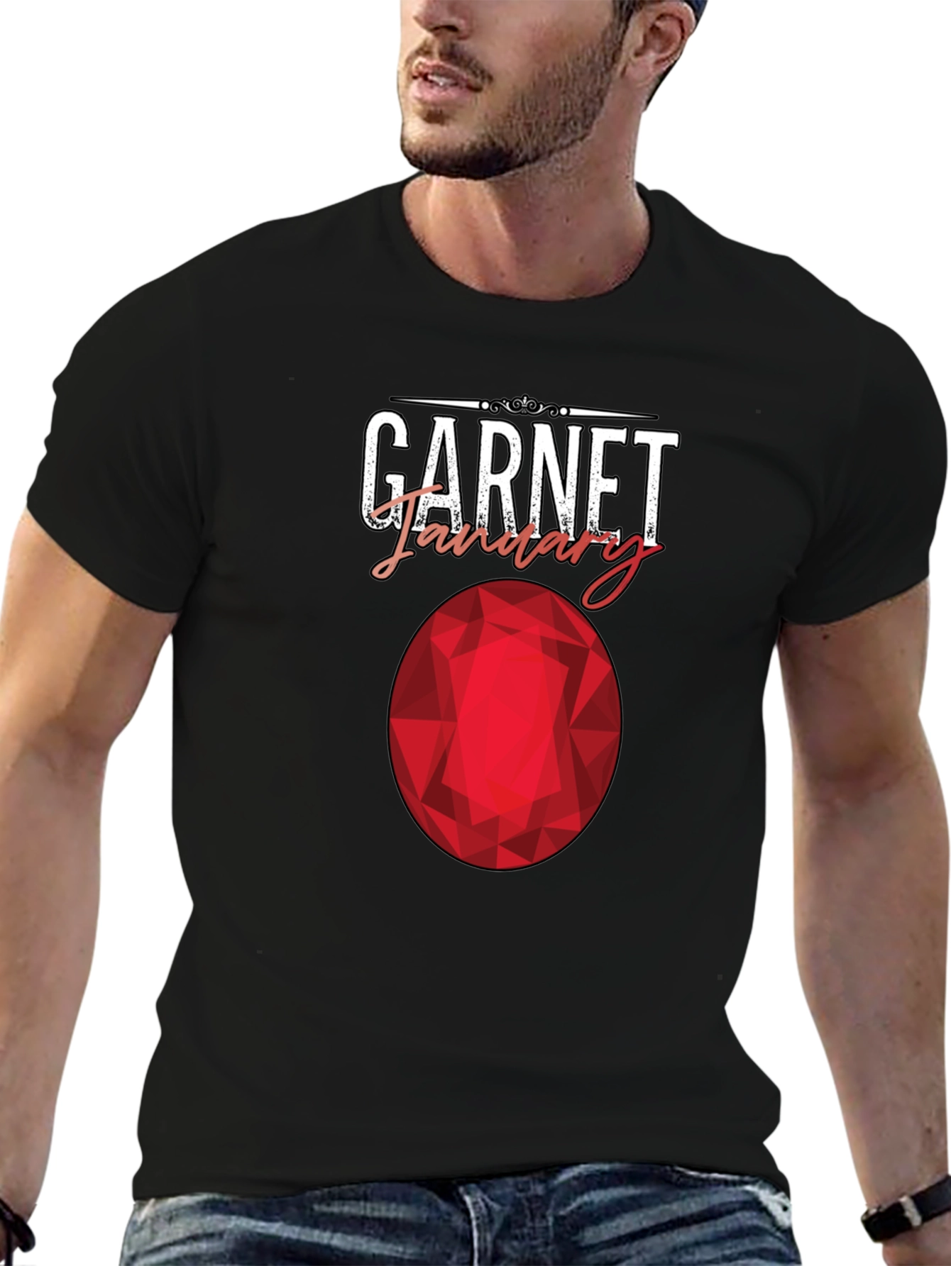 Black Garnet January Birthstone T-Shirt view 6