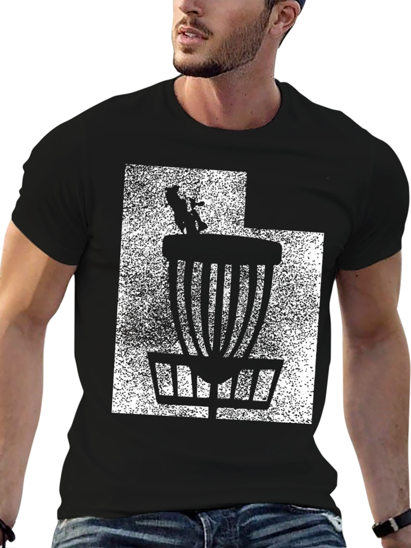 Black Disc Golf Basket Graphic T-Shirt view 6