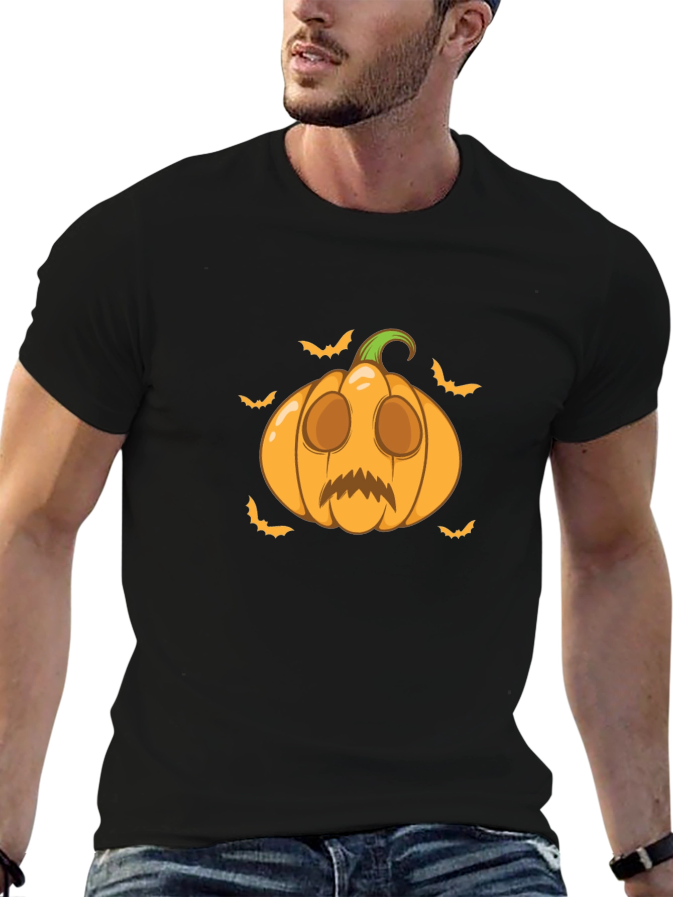Black Halloween Pumpkin Graphic Tee - Spooky Season Shirt view 6