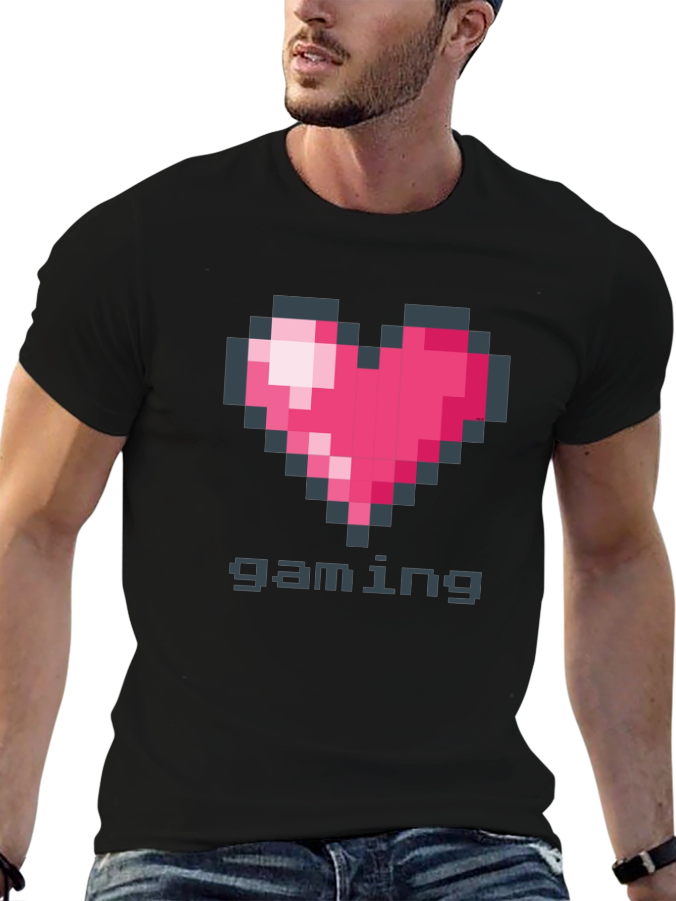 Black Pixel Heart Gaming T-Shirt view 6