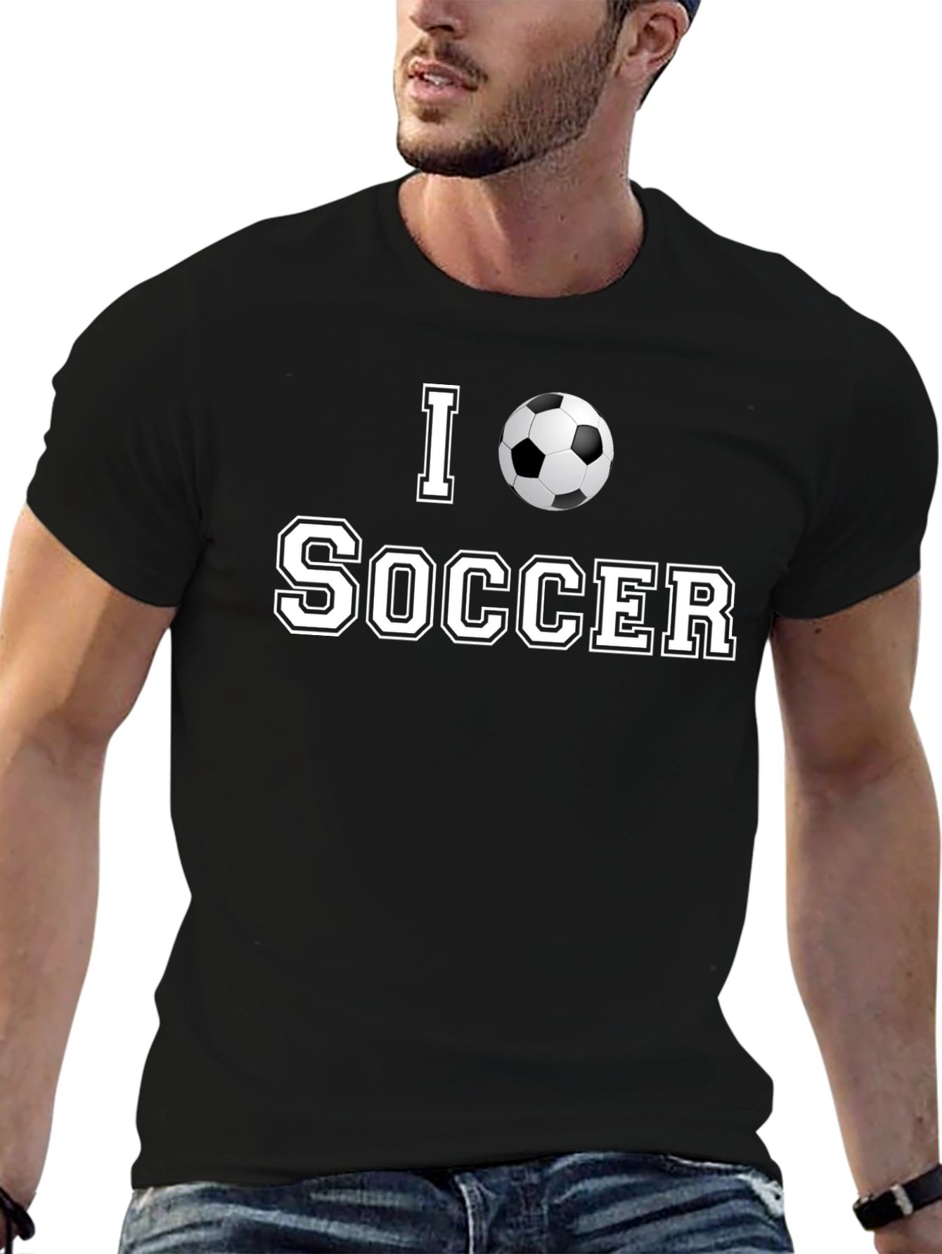 Black I Love Soccer T-Shirt - Stylish Design view 6
