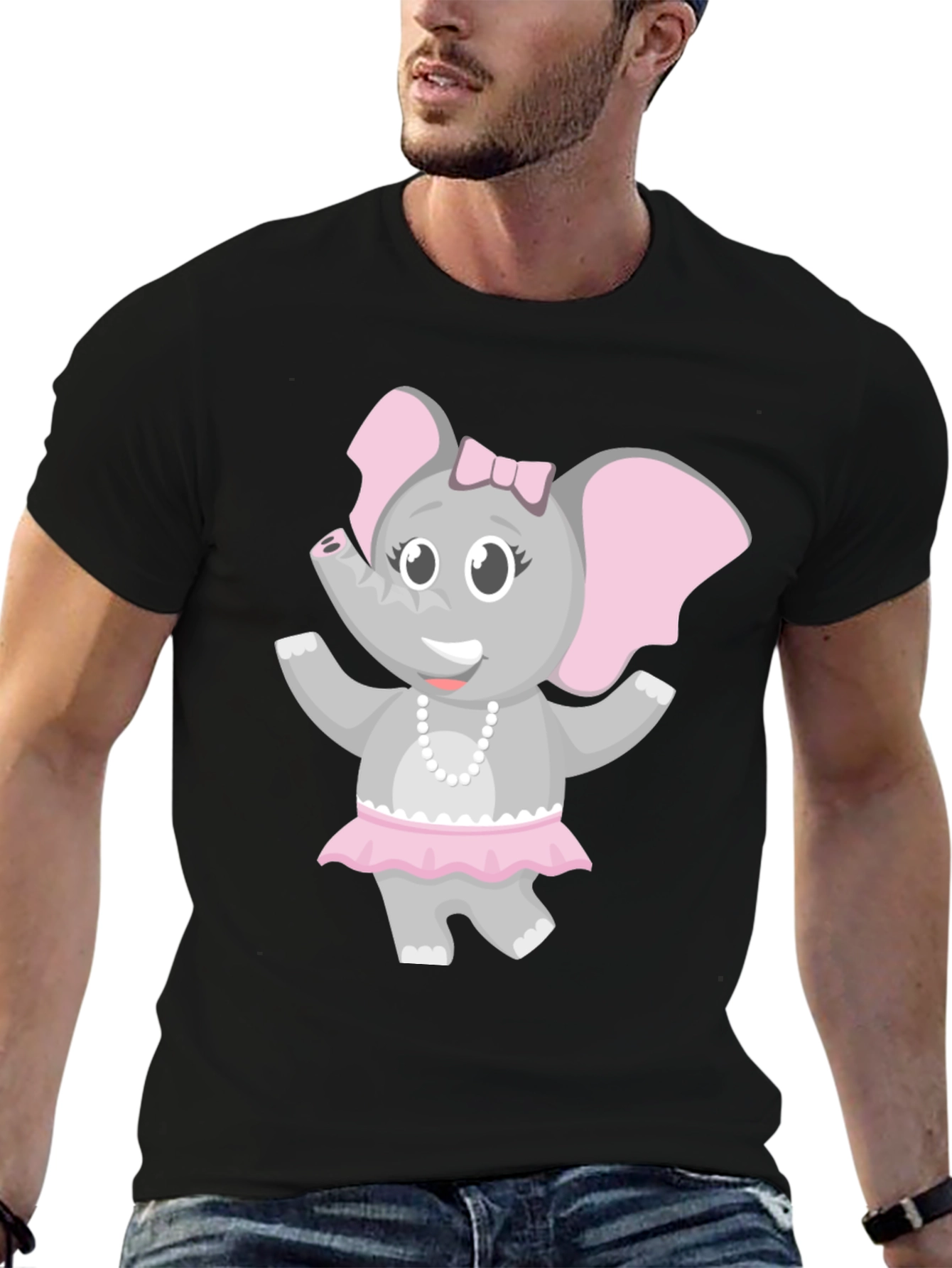 Black Cute Elephant Girl T-Shirt view 6
