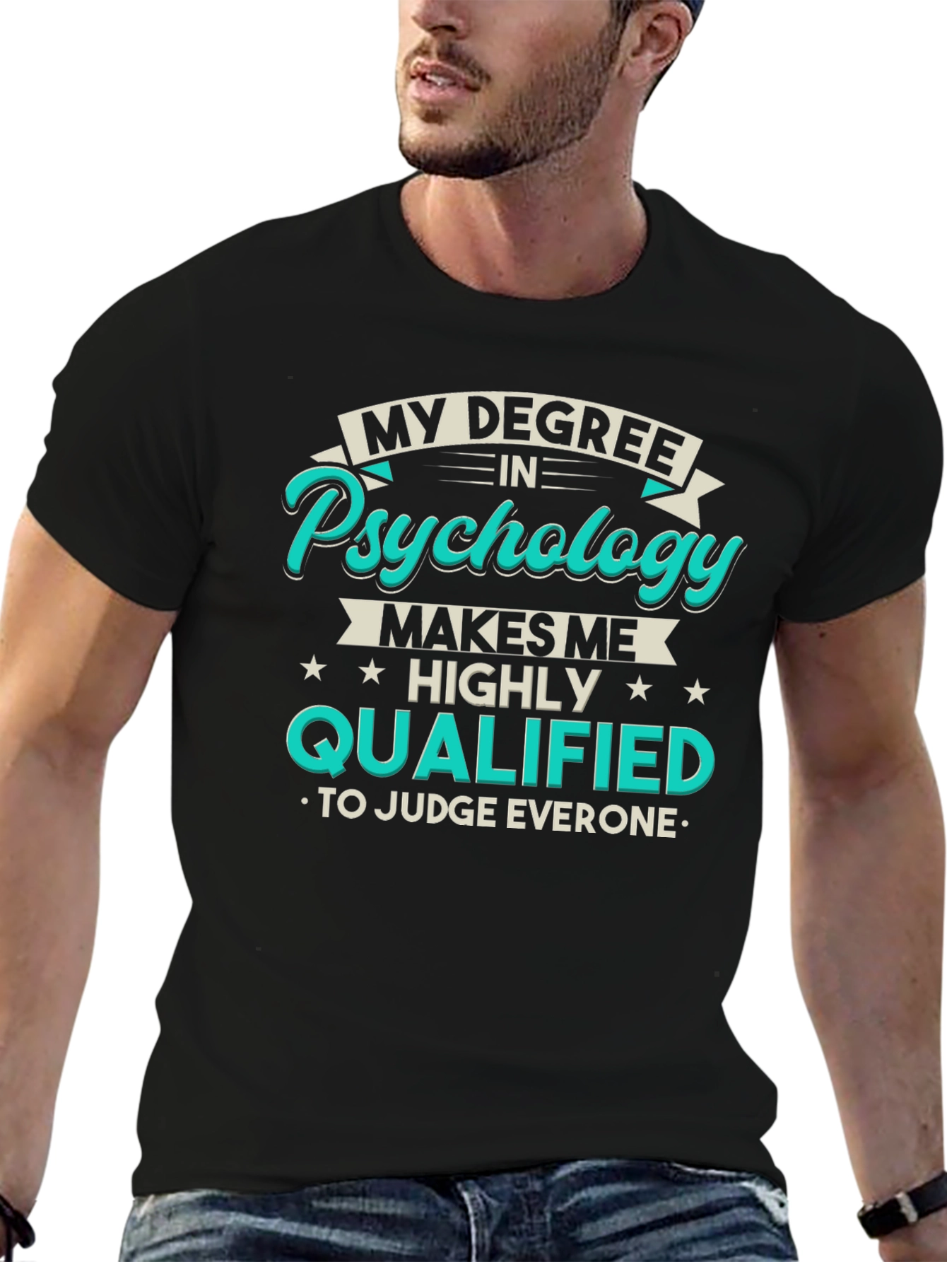 Black Psychology Degree Humor T-Shirt view 6