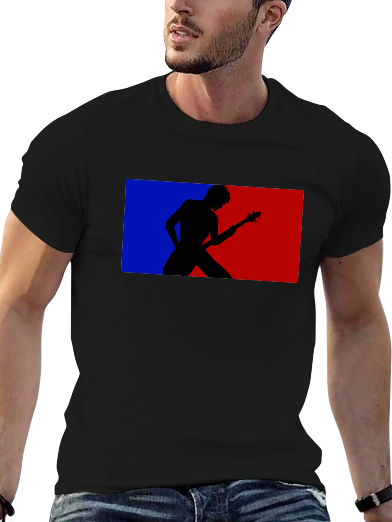 Black Retro Guitarist Tee - Black Graphic T-Shirt view 6