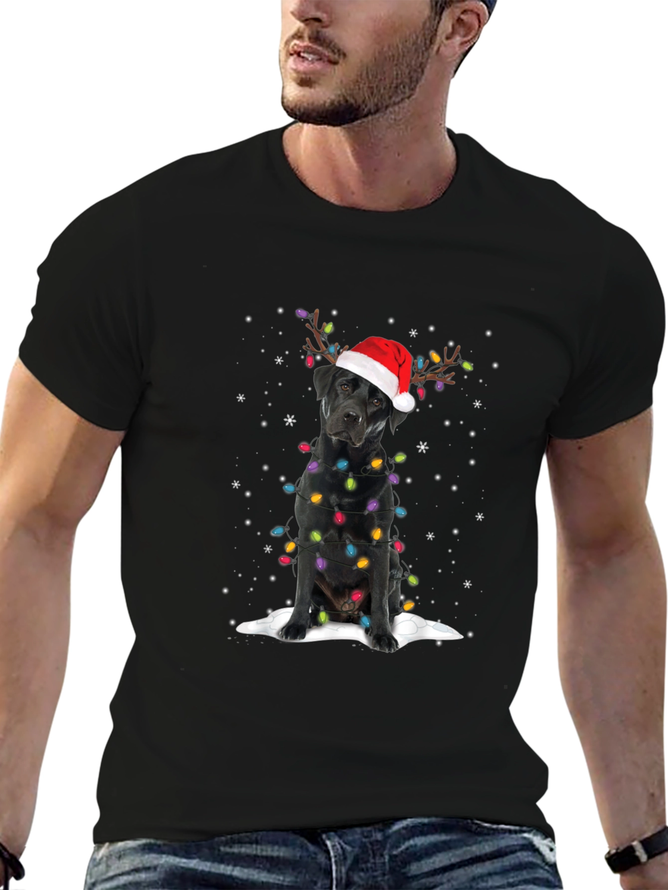 Festive Black Lab Christmas T-Shirt - 6