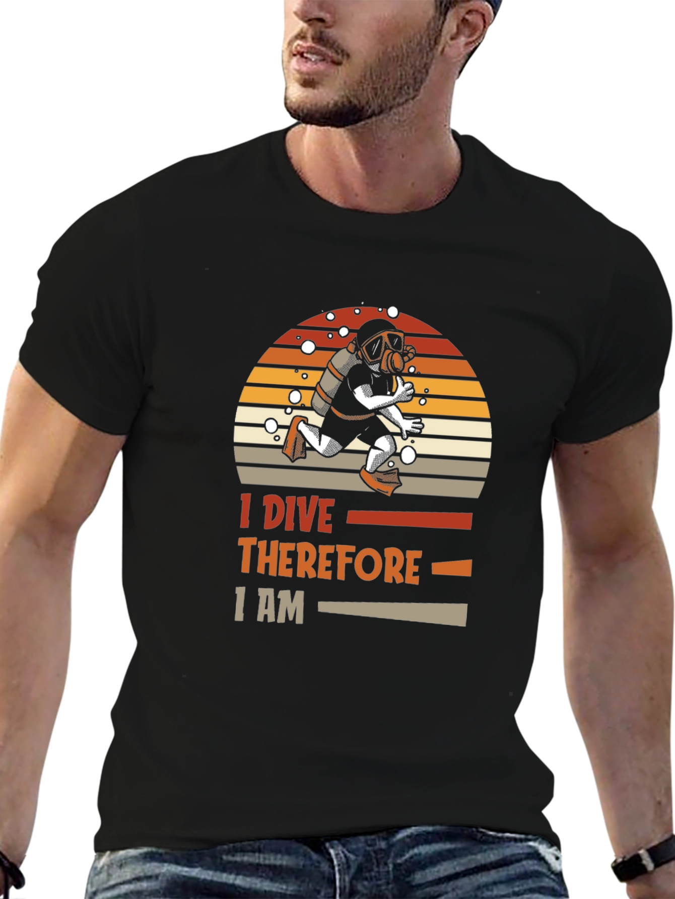 Black I Dive Therefore I Am Graphic T-Shirt view 6