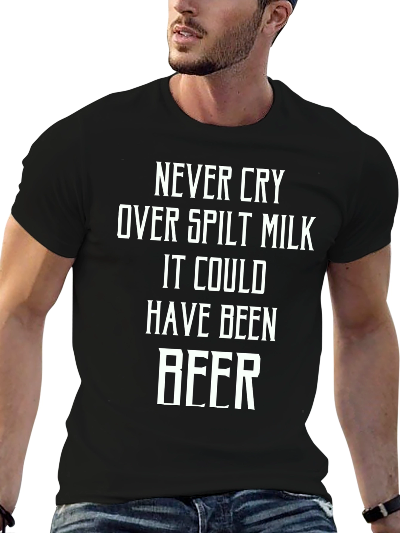 Black Spilt Milk Beer Graphic Tee - Funny Slogan T-Shirt view 6