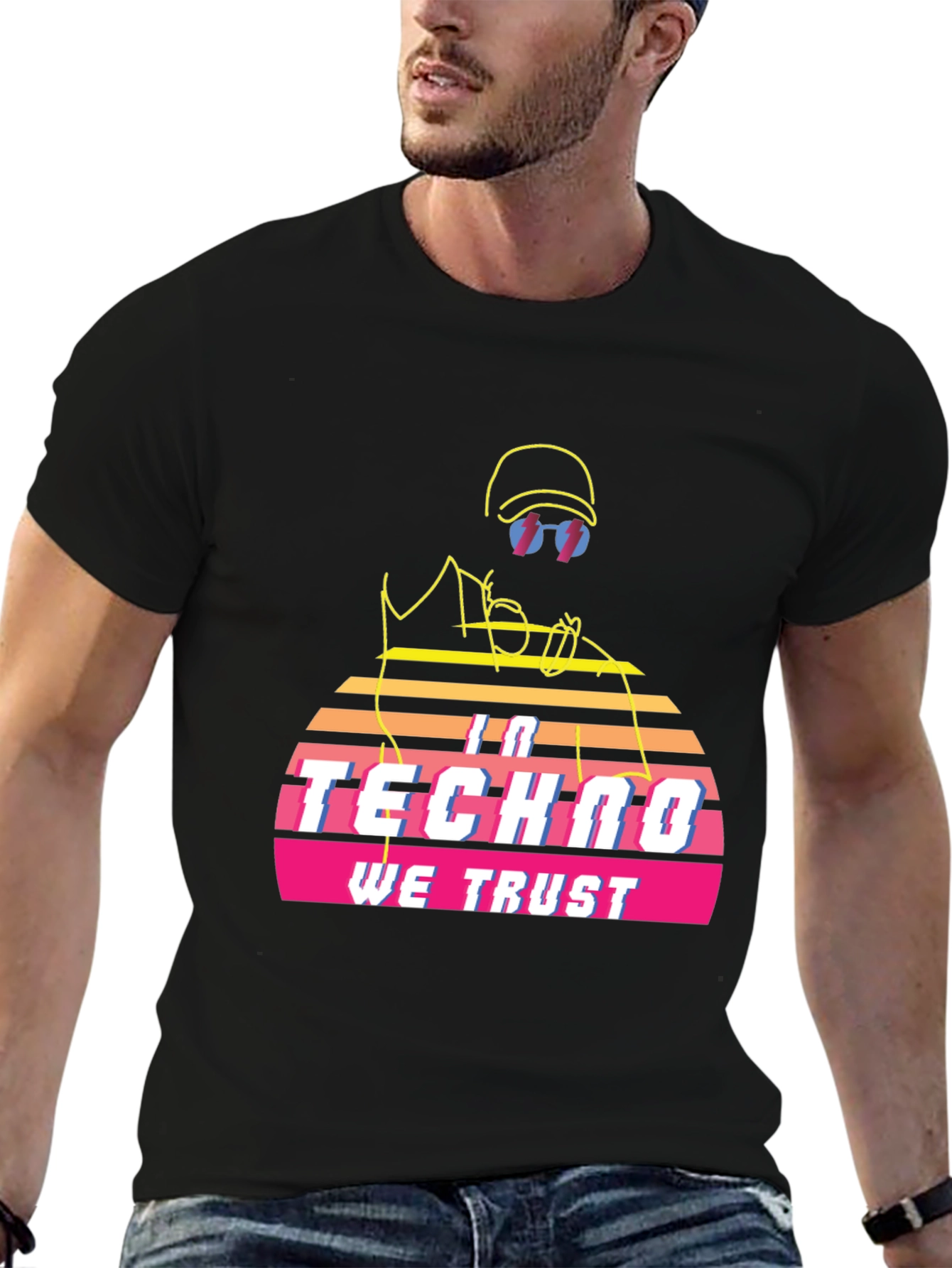 Black In Techno We Trust Retro T-Shirt - Black view 6