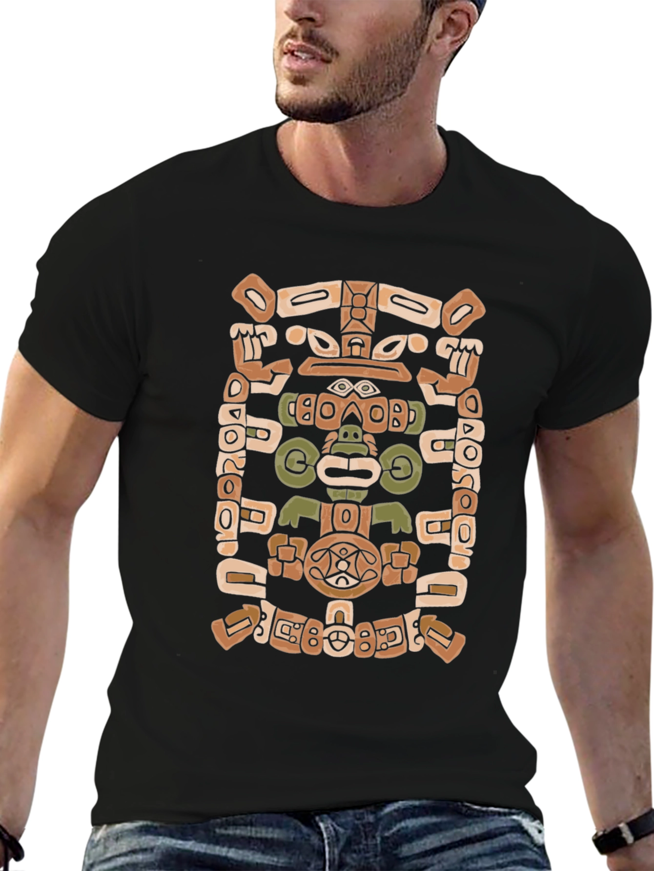 Black Aztec Glyph Black T-Shirt view 6