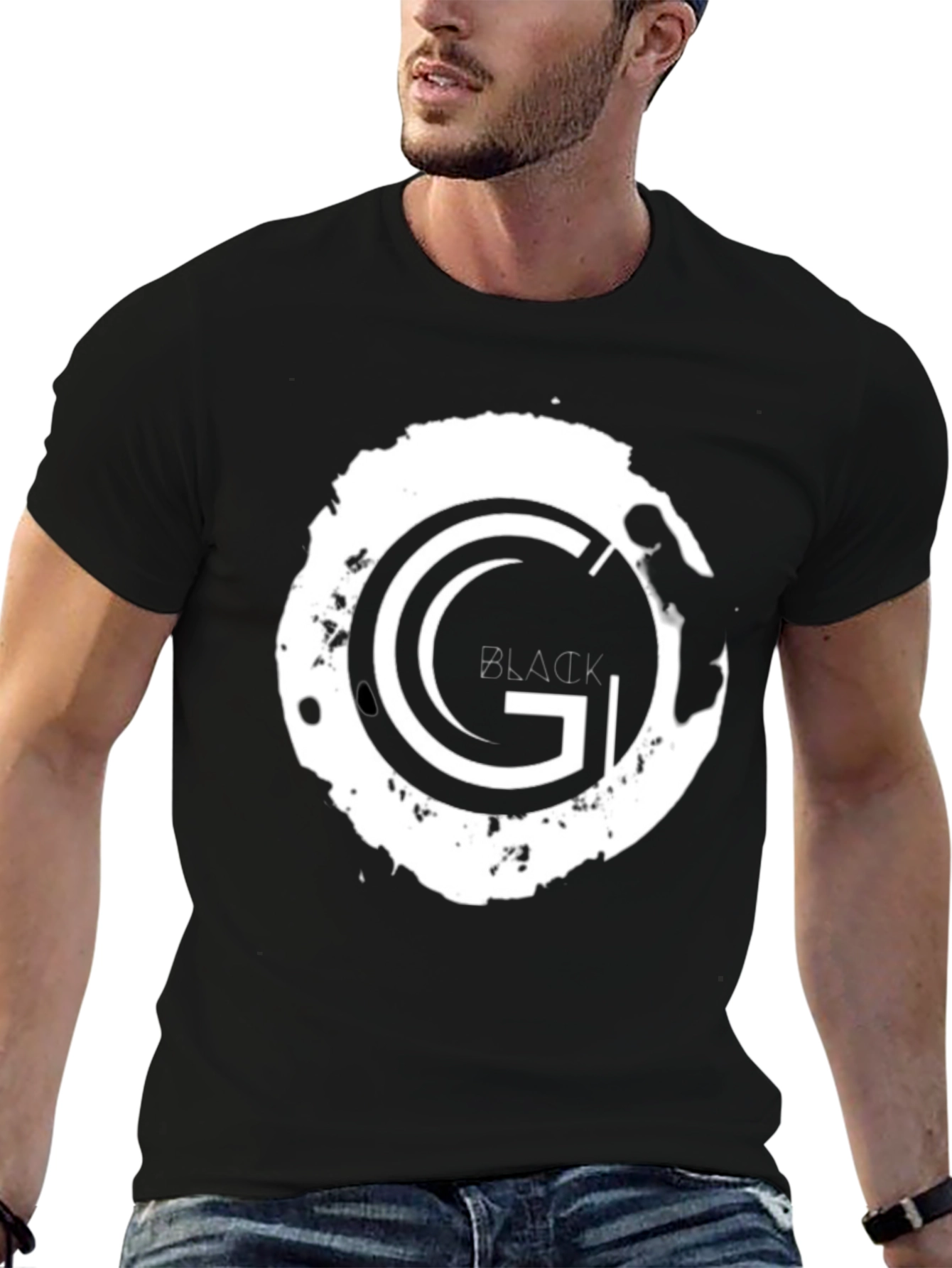 Black Black T-Shirt with G Graphic Design view 6