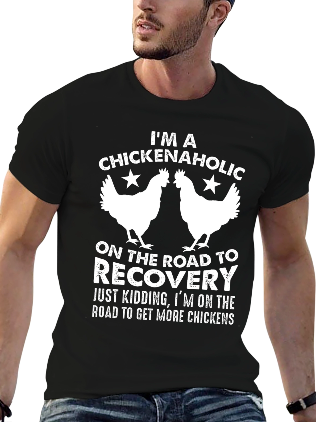 Black Chickenaholic T-Shirt - Funny Chicken Lover Tee view 6