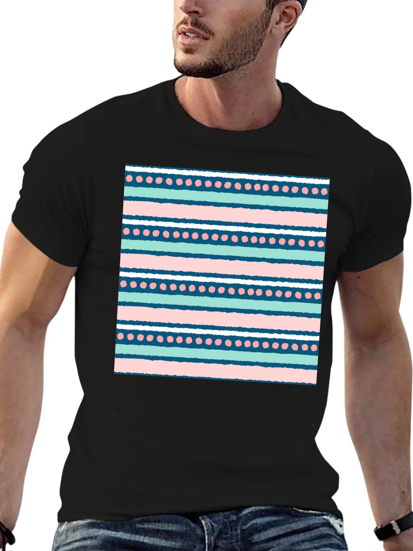 Black Striped Pattern Men's Black Tee view 6