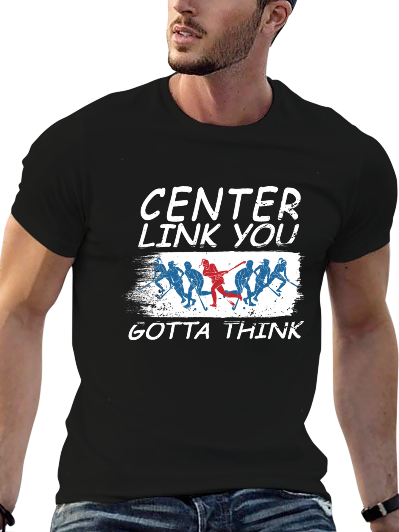 Black Center Link You Gotta Think Hockey Graphic Tee view 6