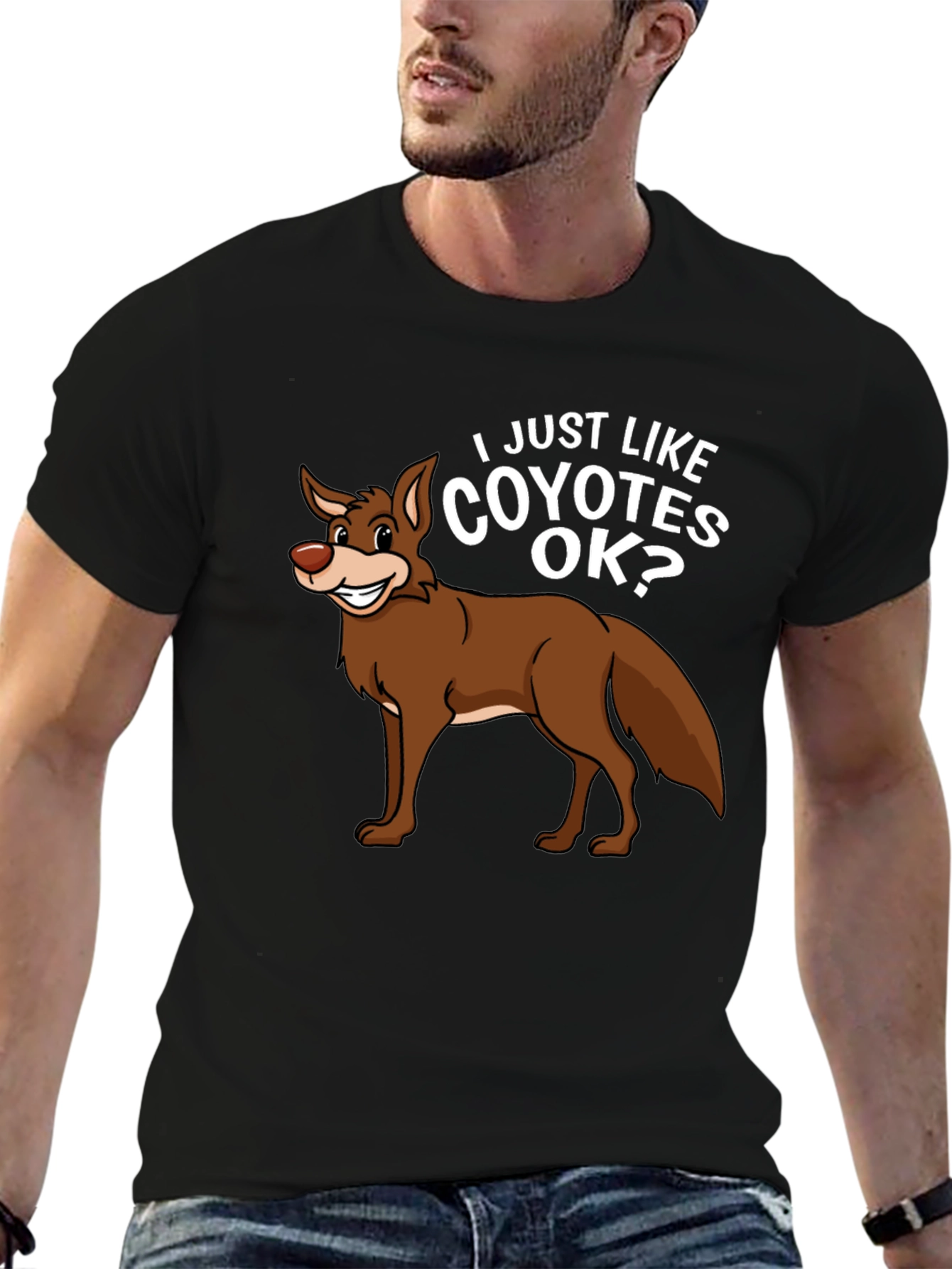 Black I Just Like Coyotes OK? Graphic T-Shirt view 6