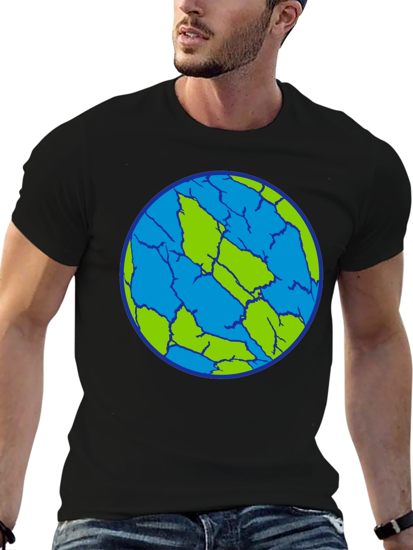 Black Cracked Earth T-Shirt - Unique Planet Design view 6