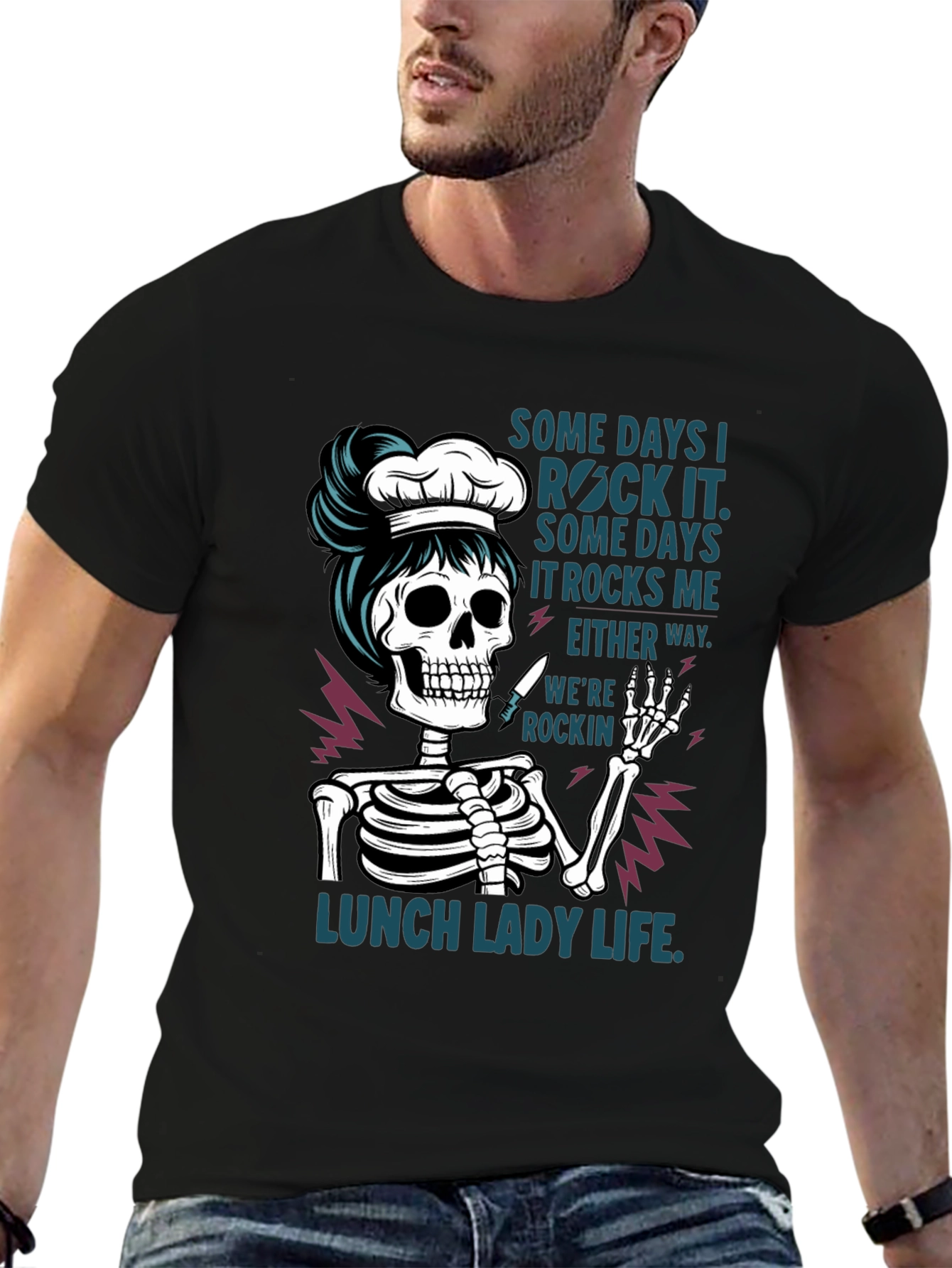 Black Lunch Lady Skeleton T-Shirt - Rockin' Life Tee view 6