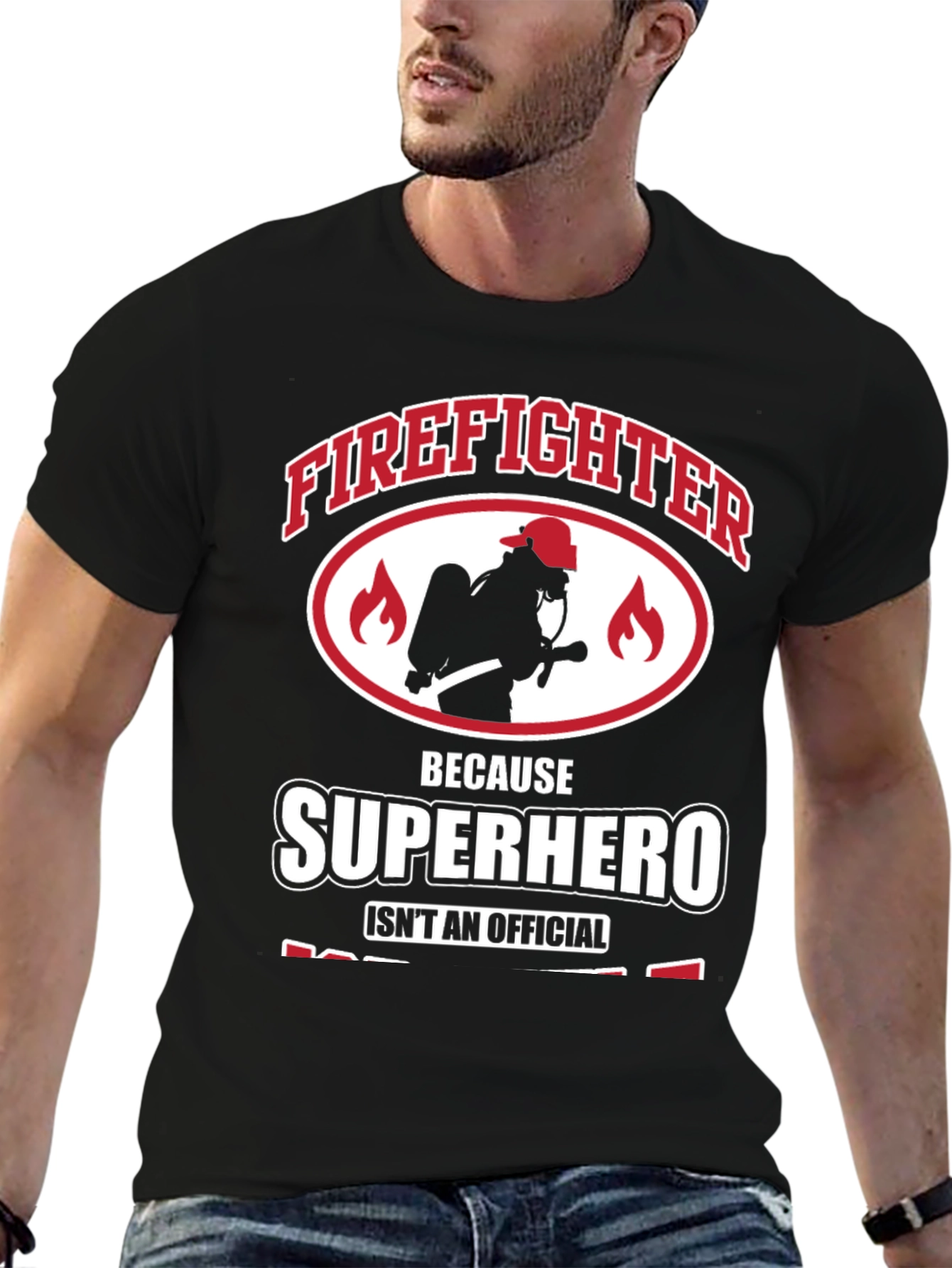 Black Firefighter Superhero Graphic Tee - Heroic Design view 6