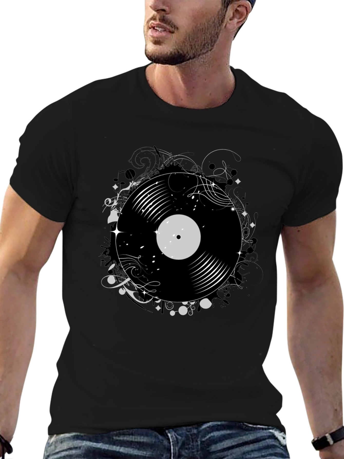 Black Vinyl Record Graphic Print Tee view 6