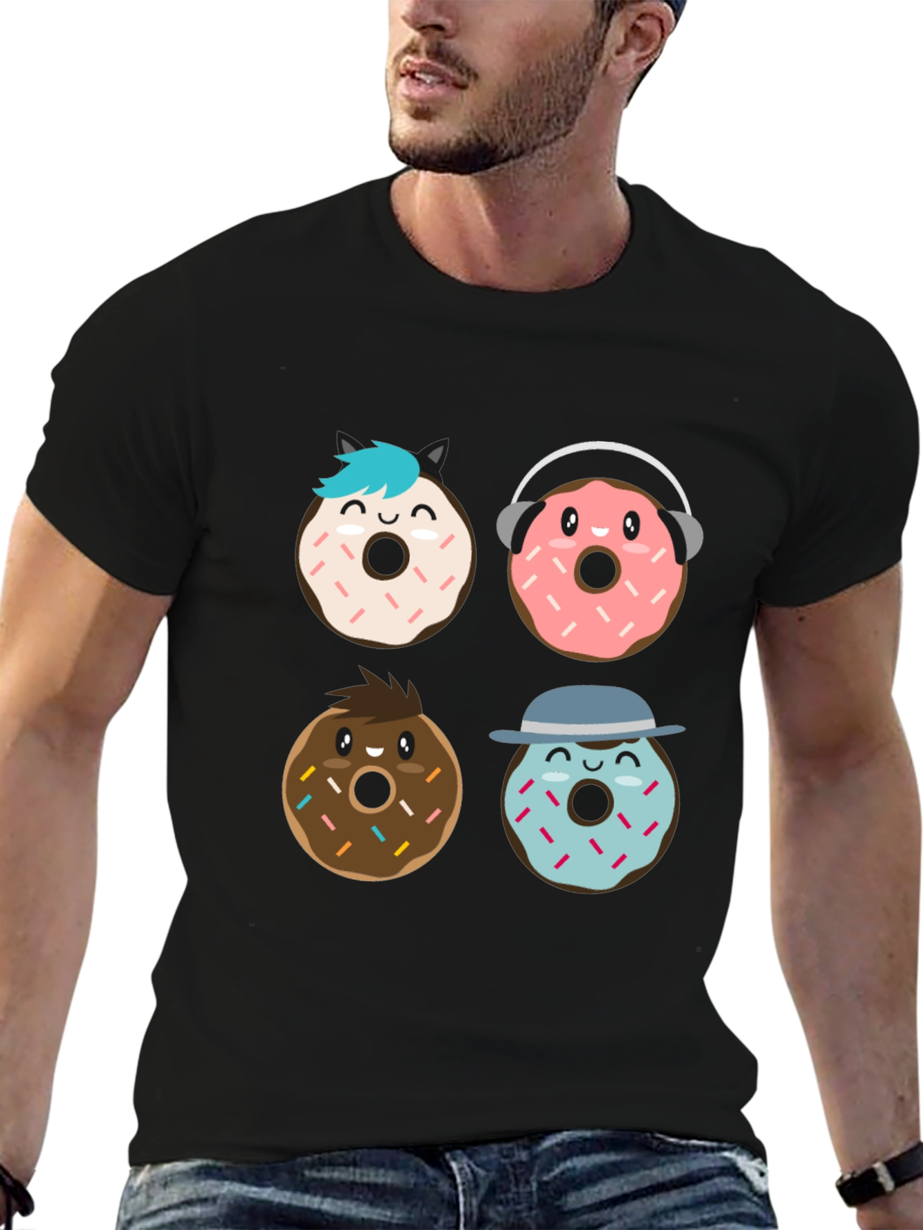 Black Donut Cartoon Graphic Black T-Shirt view 6