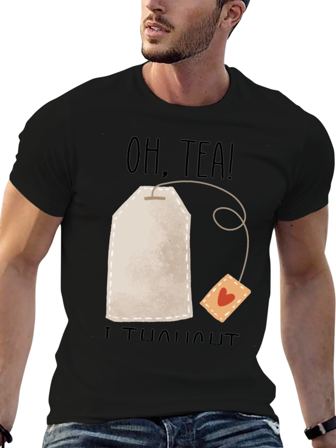 Black Oh, Tea! Humor Graphic Tee - Black Cotton T-Shirt view 6