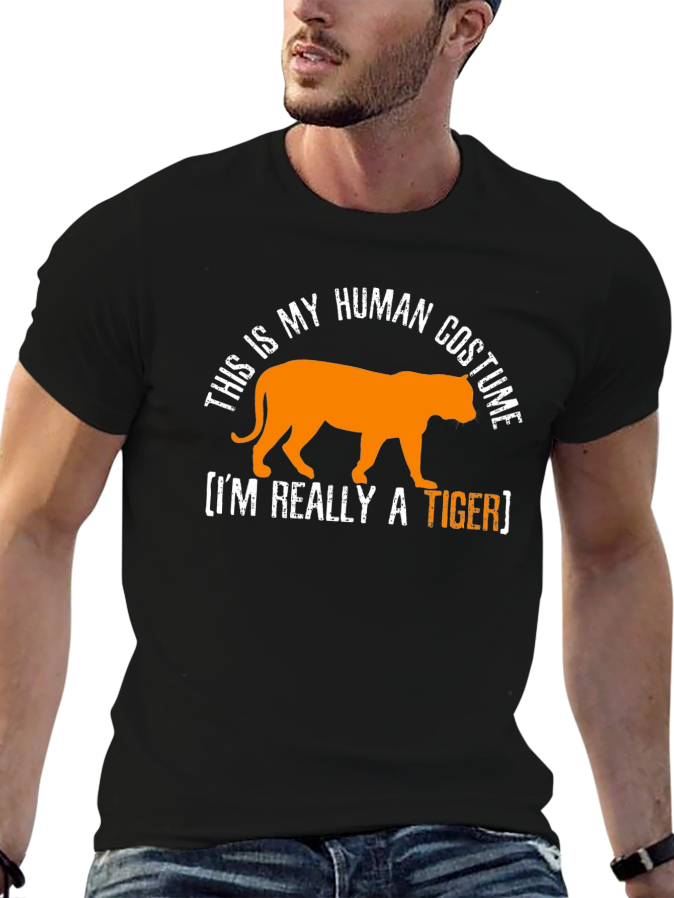 Black Human Costume Funny Tiger Graphic Tee view 6