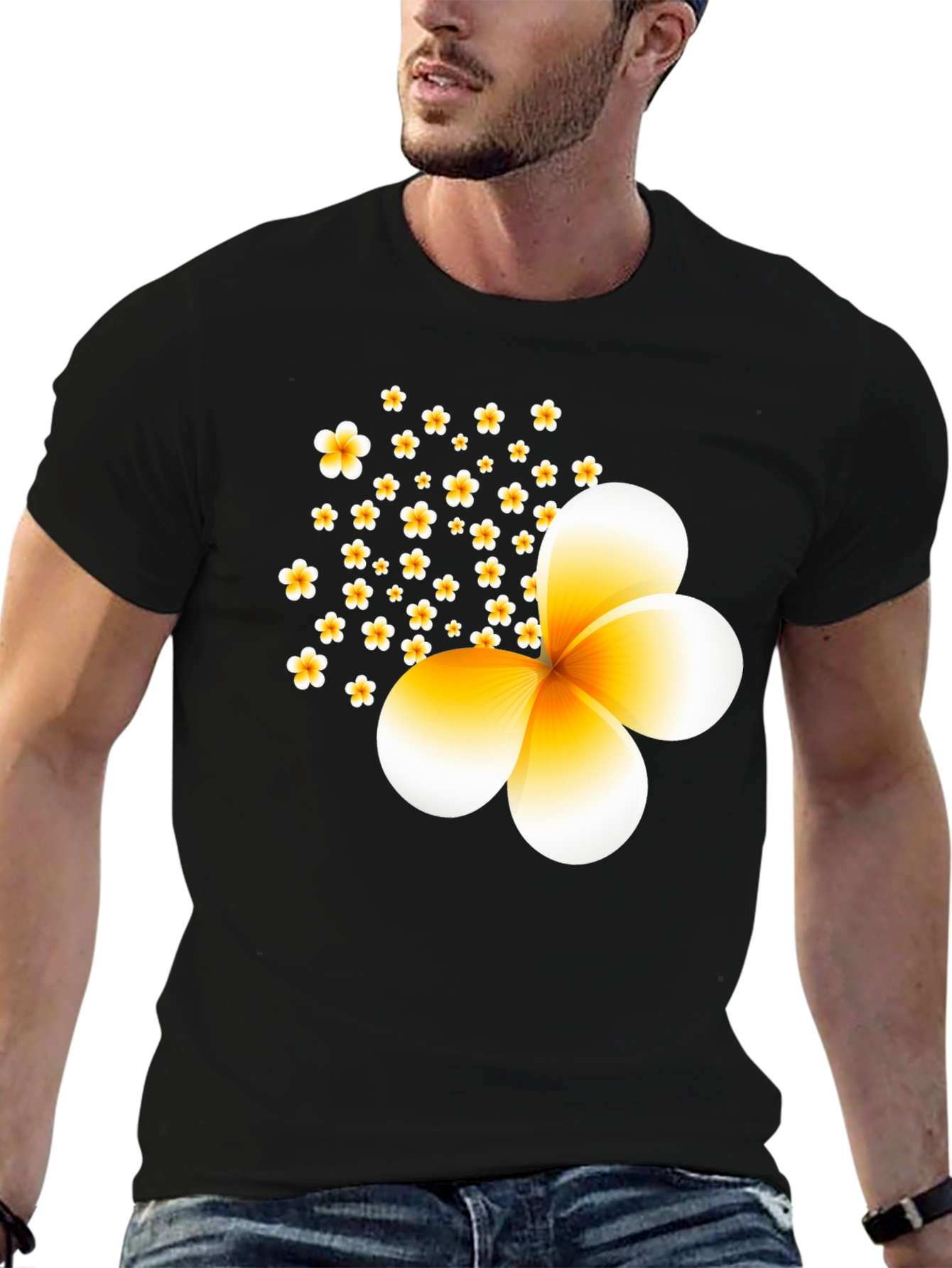 Black Floral Print Black T-Shirt view 6