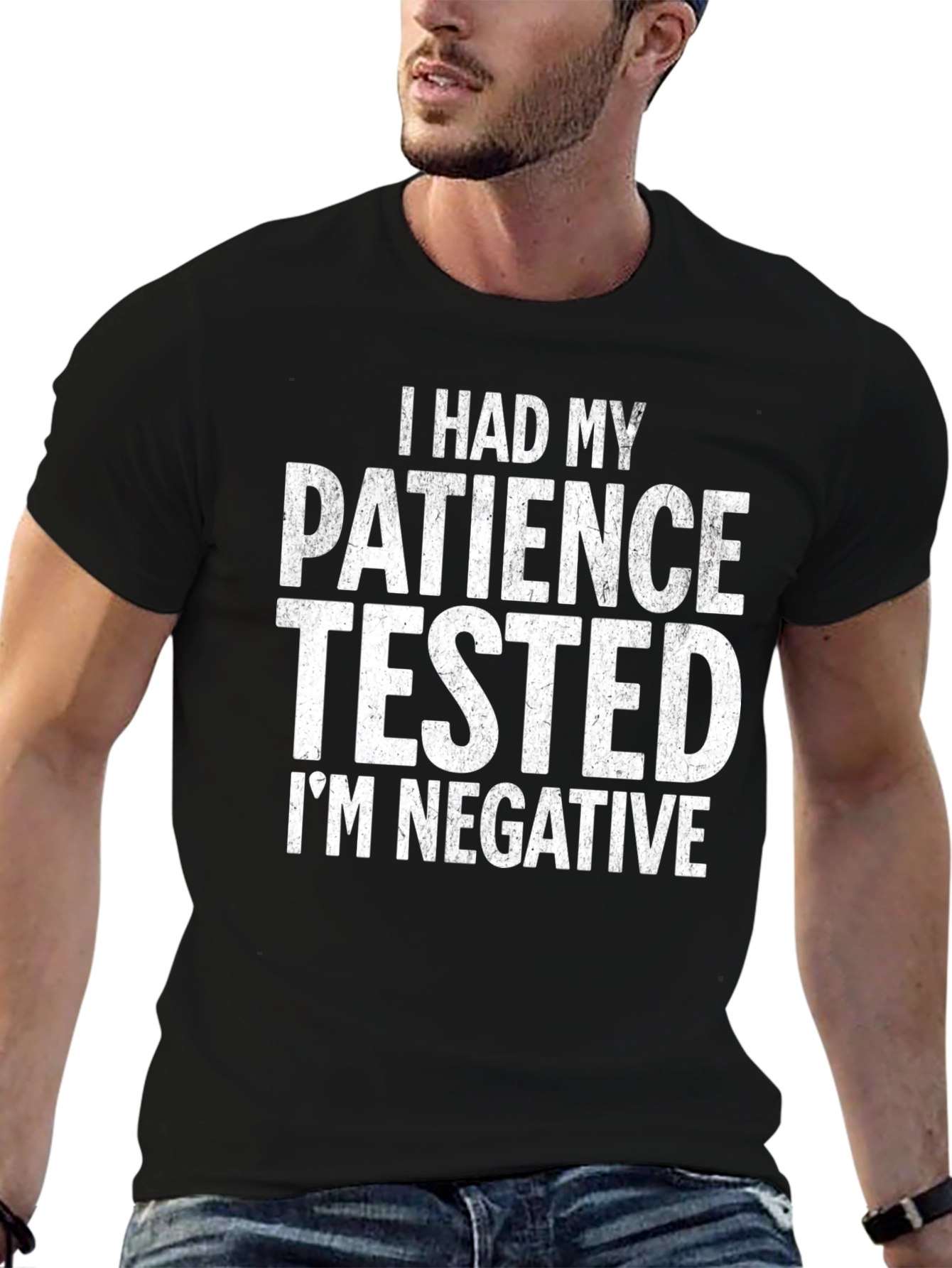 Black Funny Patience Tested Negative Humor T-Shirt view 6
