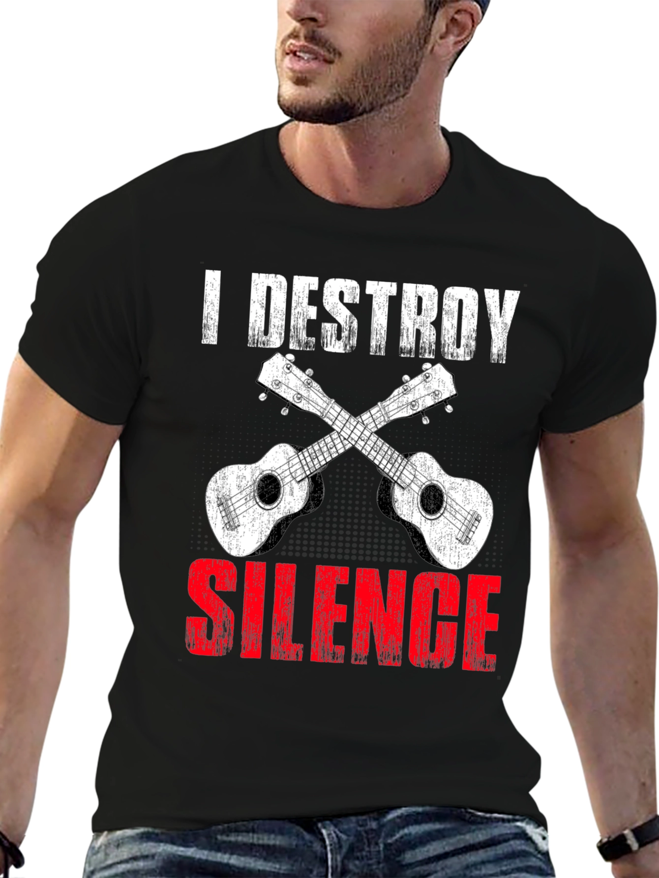 Black I Destroy Silence Ukulele T-Shirt view 6