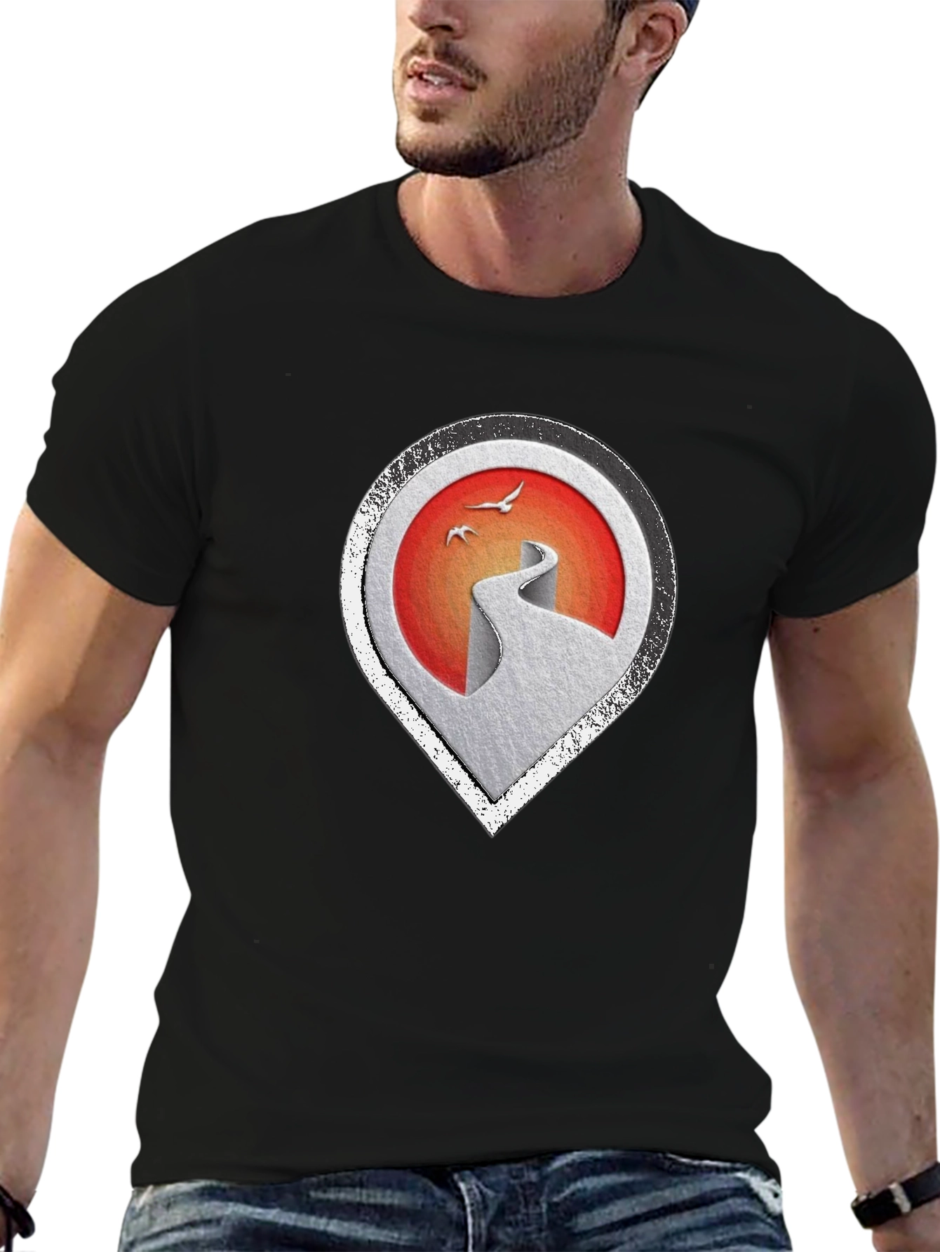 Black Stylish Black Tee with Scenic Route Graphic view 6