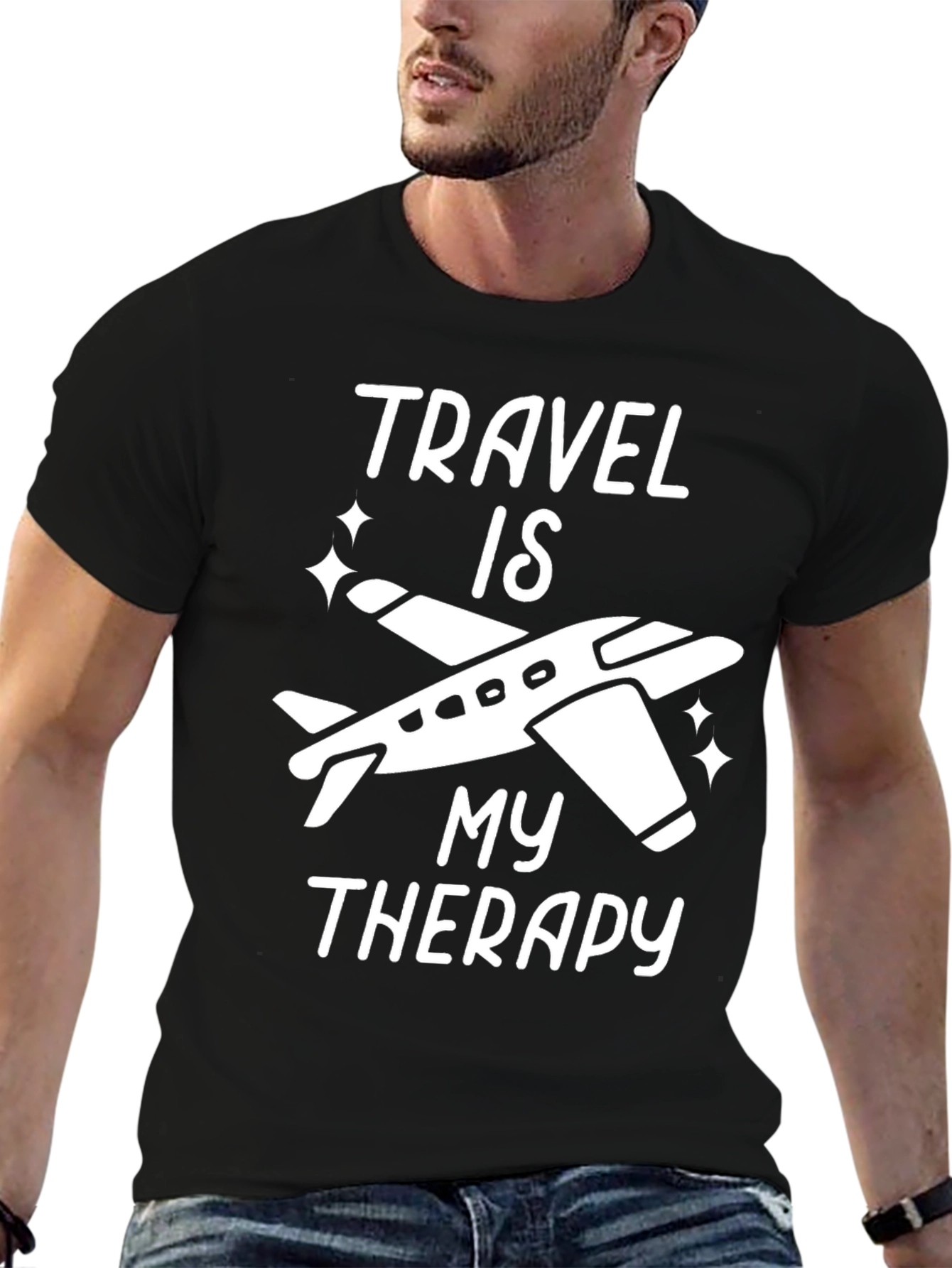 Black Travel Therapy T-Shirt view 6
