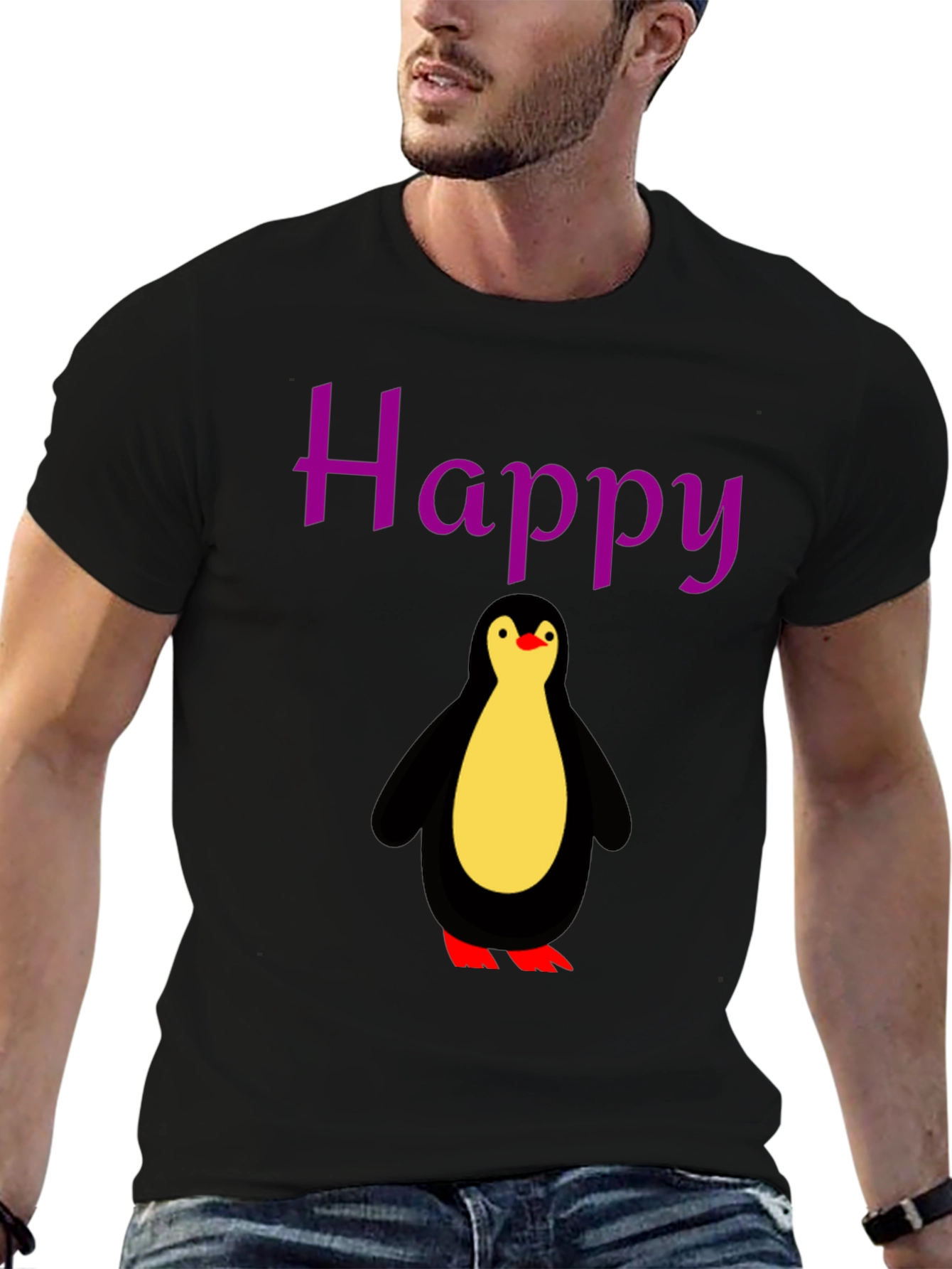 Black Happy Penguin Graphic Tee - Black view 6