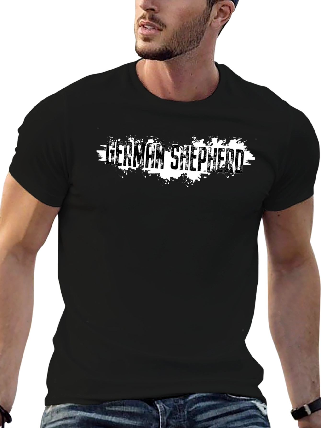 Black German Shepherd Graphic Tee - Black Cotton T-Shirt view 6