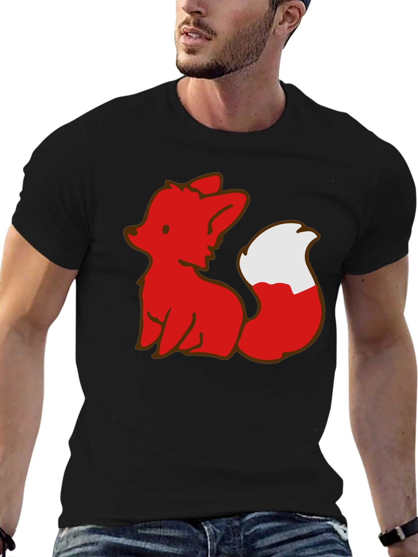 Black Cute Fox Graphic Tee - Black Unisex T-Shirt view 6
