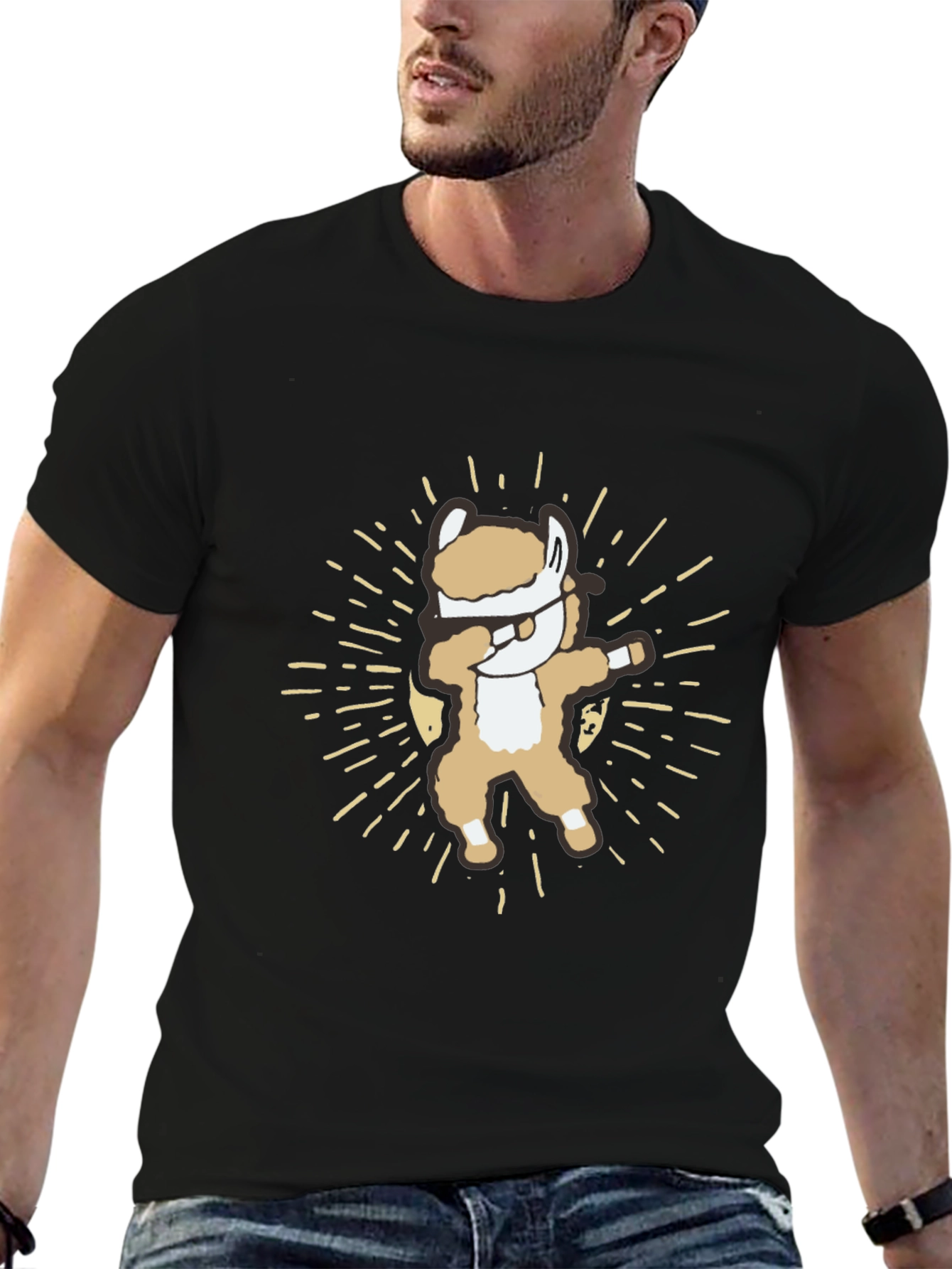 Black Dabbing Alpaca T-Shirt - Cute and Funny view 6