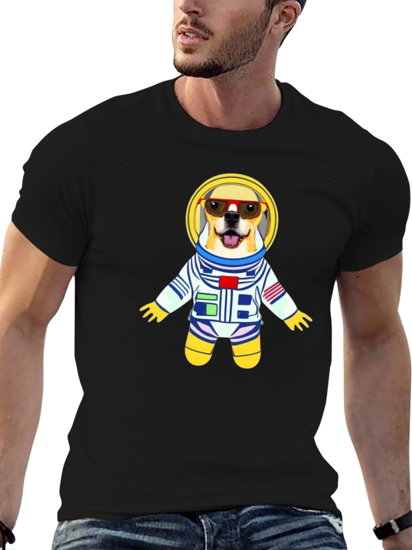 Black Dog Astronaut Graphic Tee - Cool Space Pup T-Shirt view 6