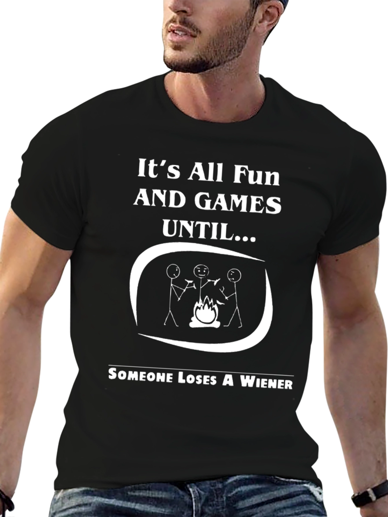 Black Funny Camping T-Shirt - Loses a Wiener Tee view 6