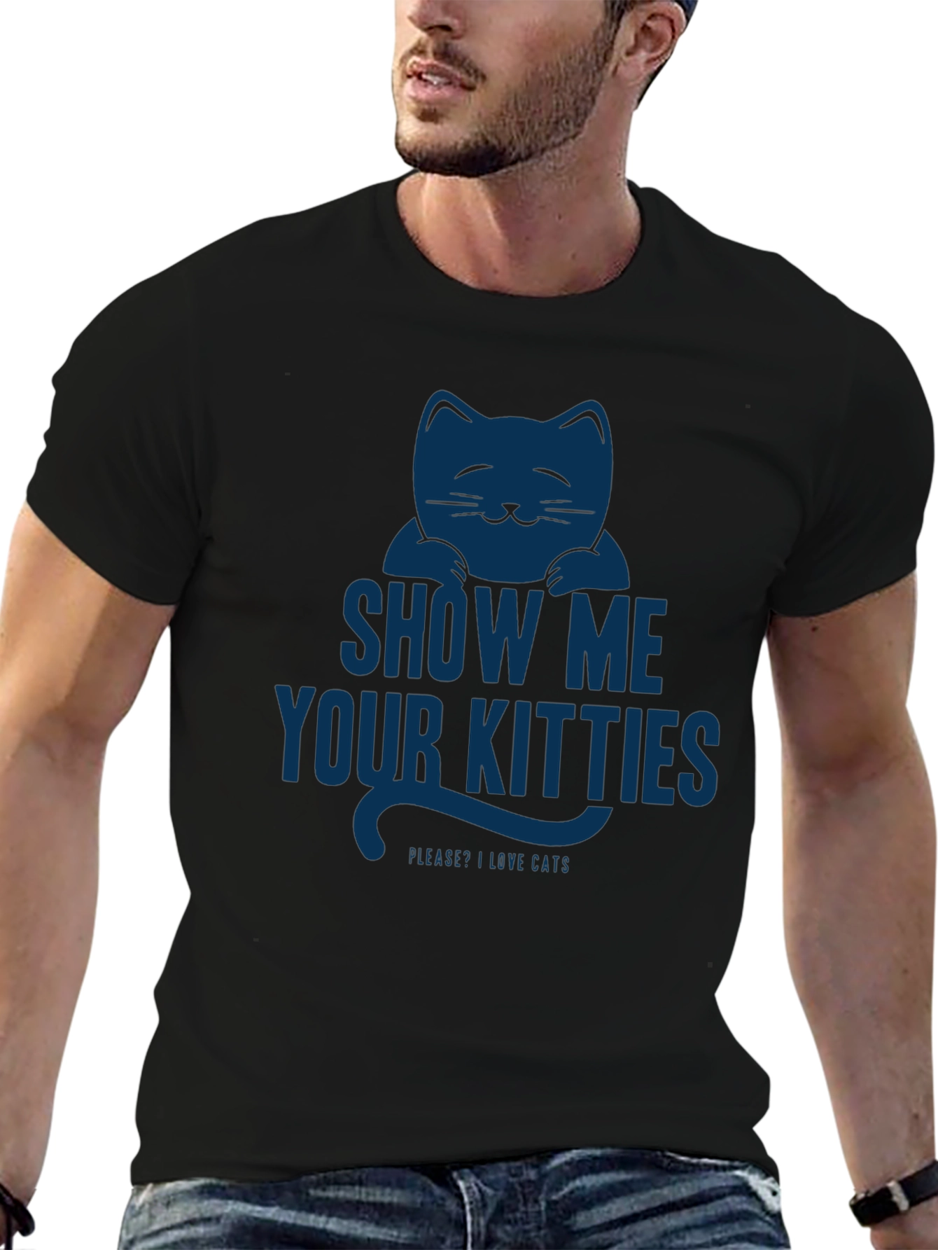 Black Show Me Your Kitties T-Shirt - Funny Cat Lover Tee view 6