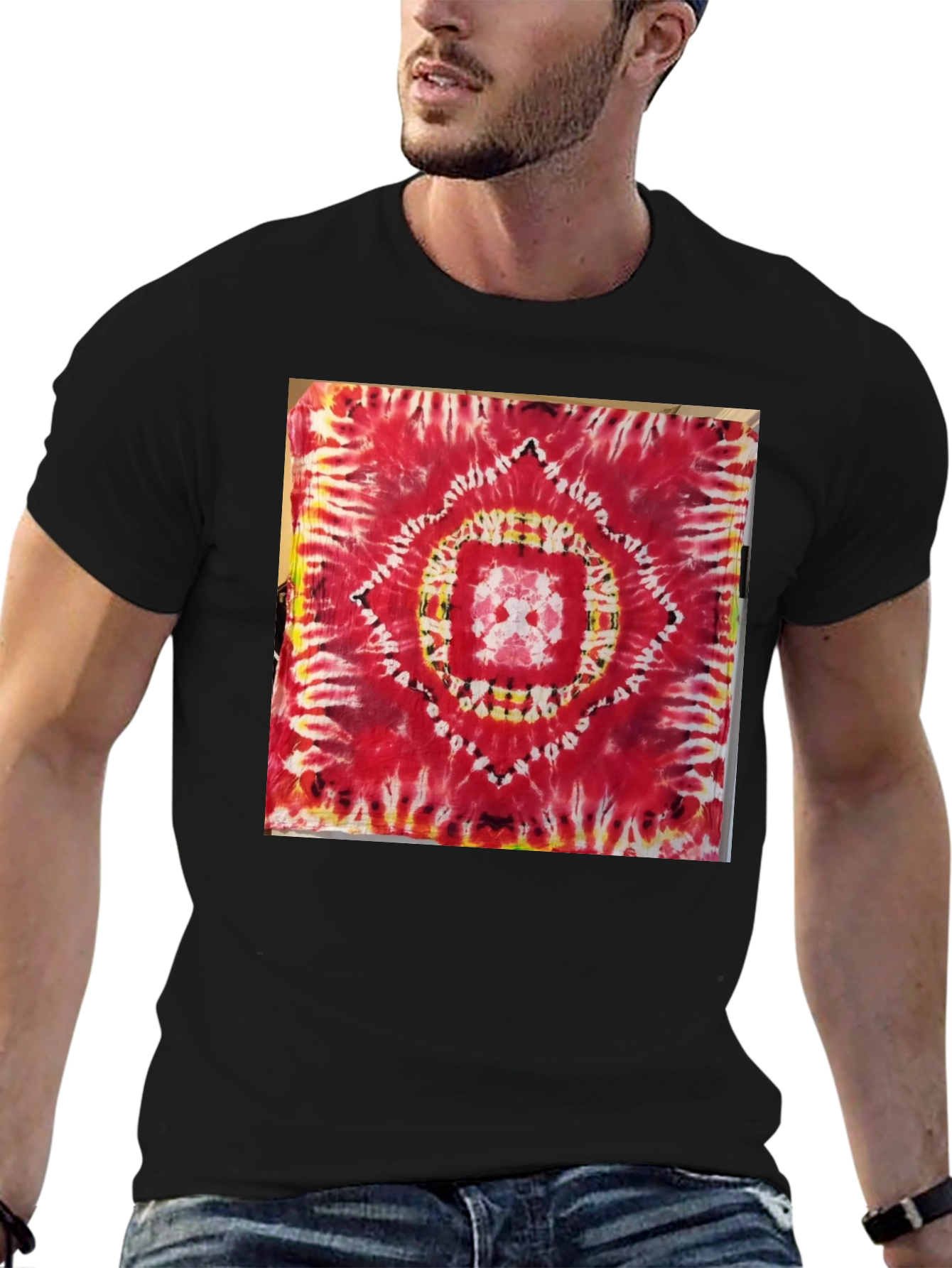 Black Red Tie-Dye Mandala Graphic Tee view 6