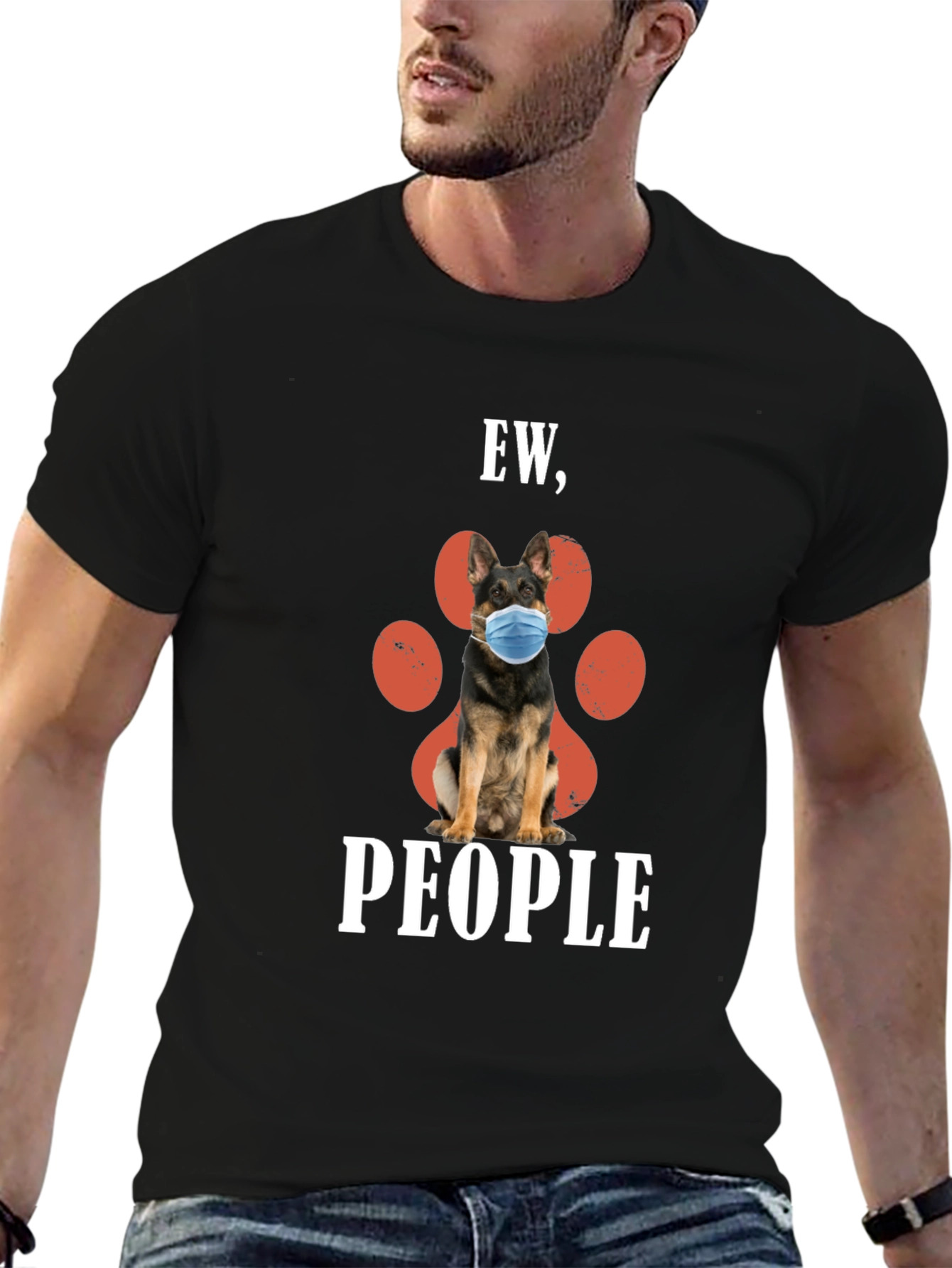 Black Ew, People Dog Paw Print T-Shirt view 6