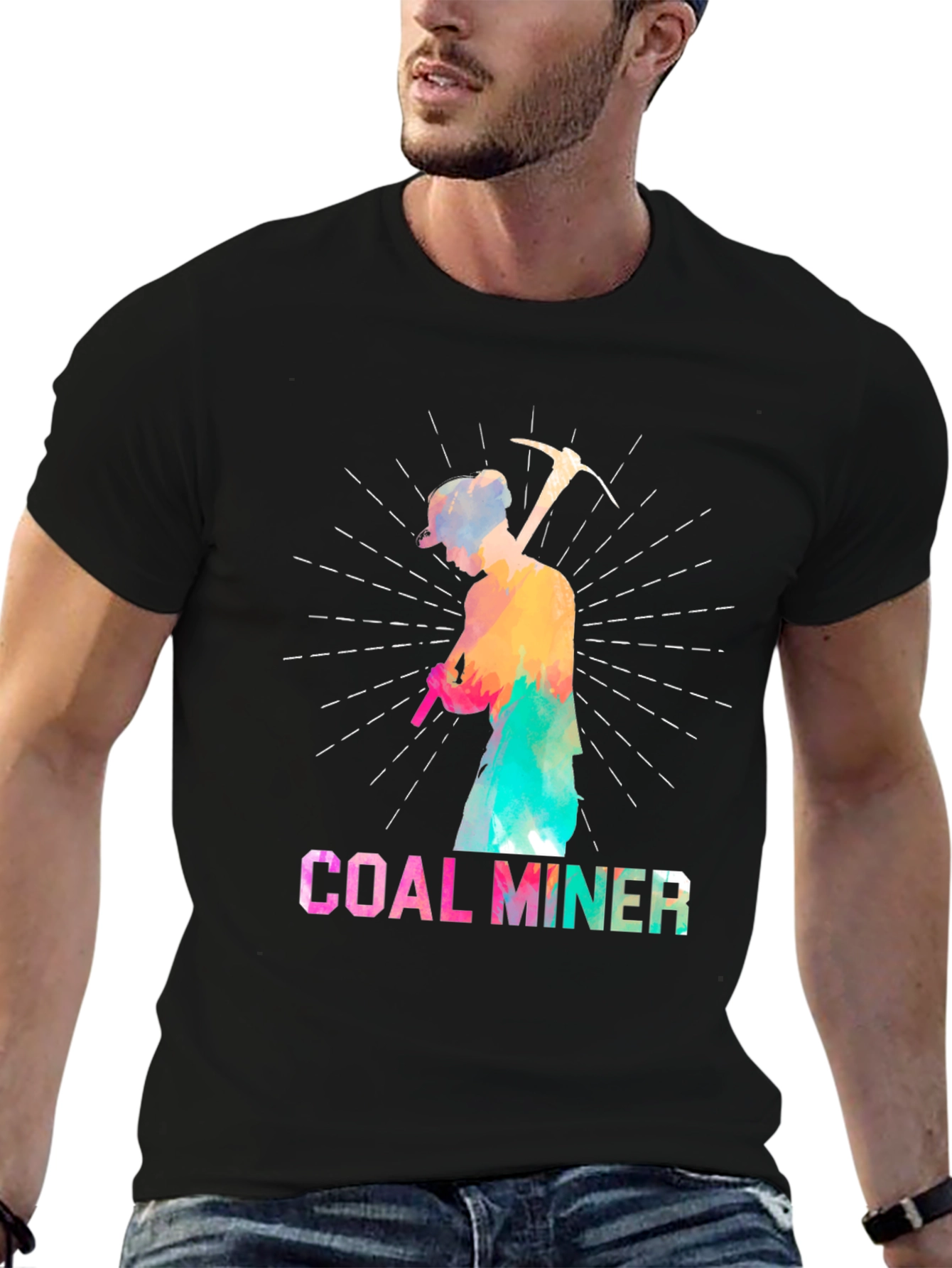 Black Coal Miner Colorful Graphic T-Shirt view 6