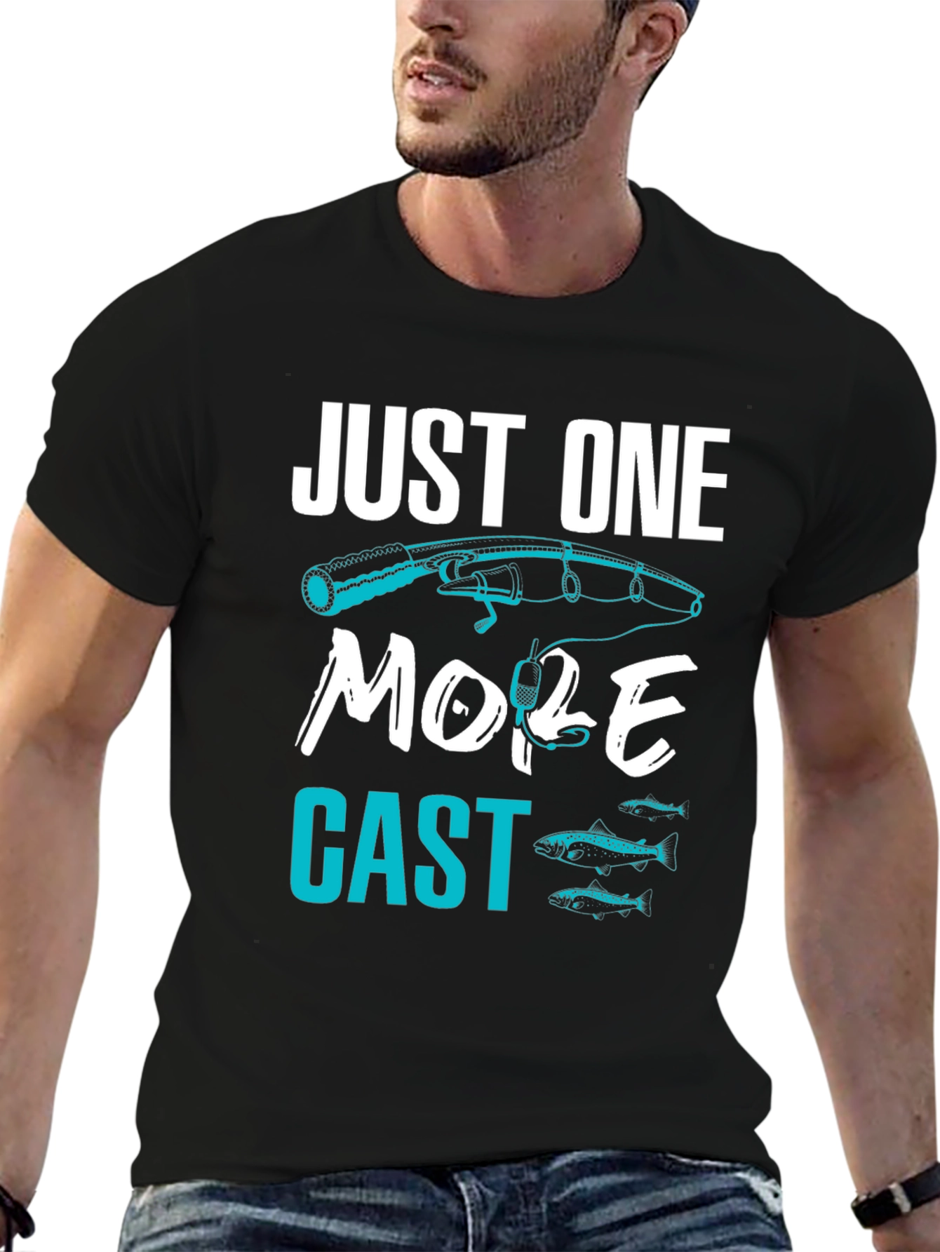 Black Just One More Cast Fishing T-Shirt view 6