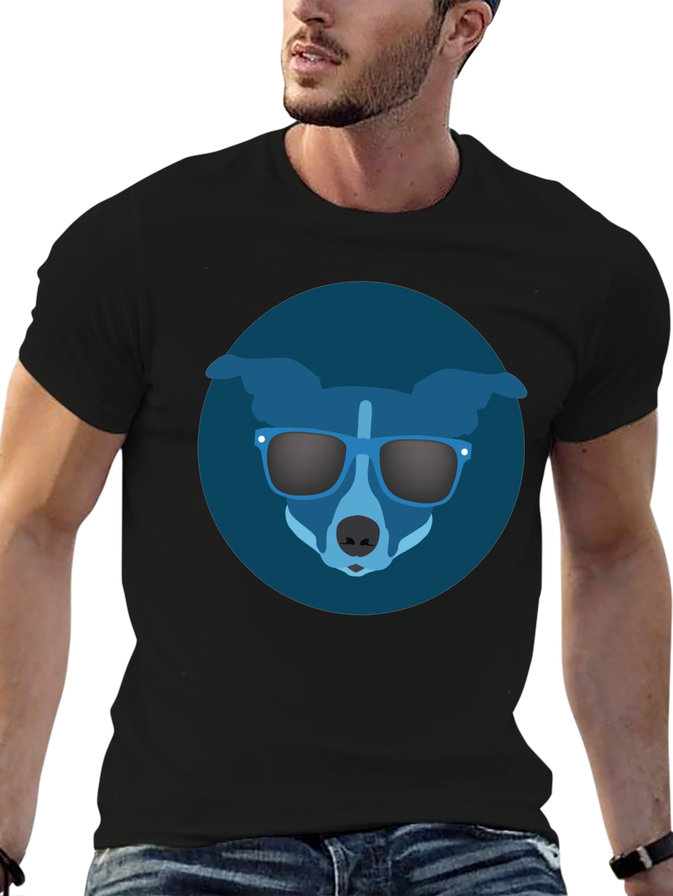 Black Cool Dog Graphic Tee - Black Cotton T-Shirt view 6
