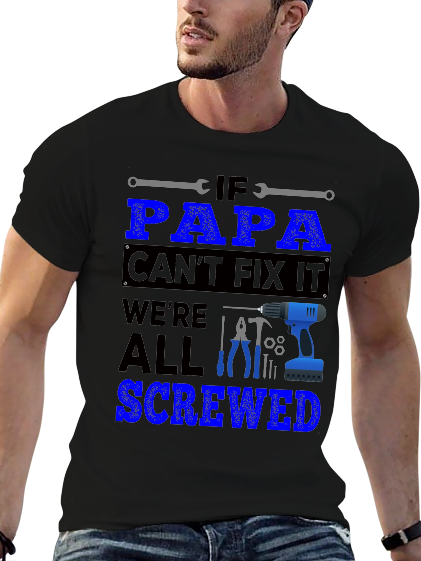 Black Papa Can Fix It T-Shirt view 6