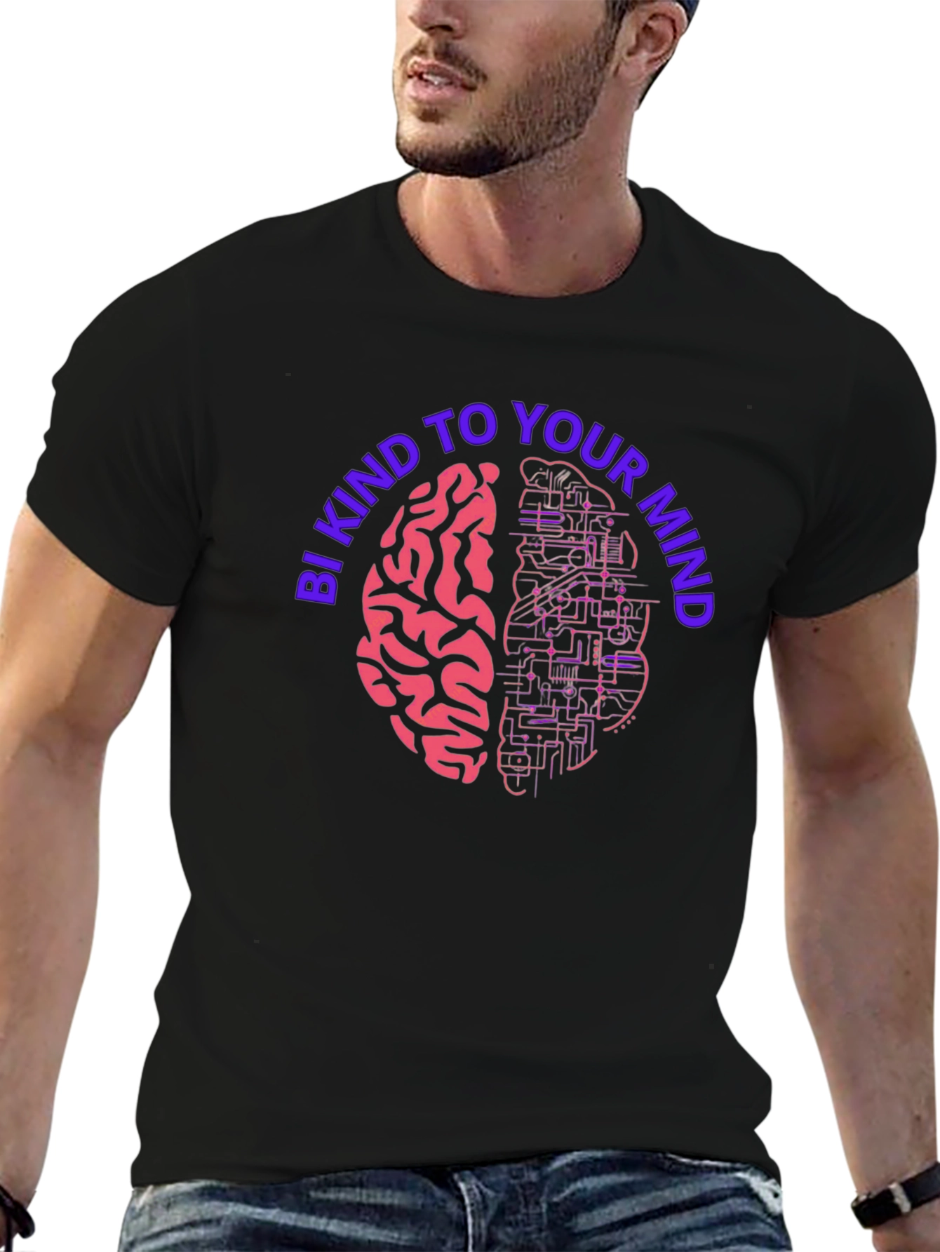 Black Be Kind To Your Mind Graphic Tee - Brain Circuit Design view 6