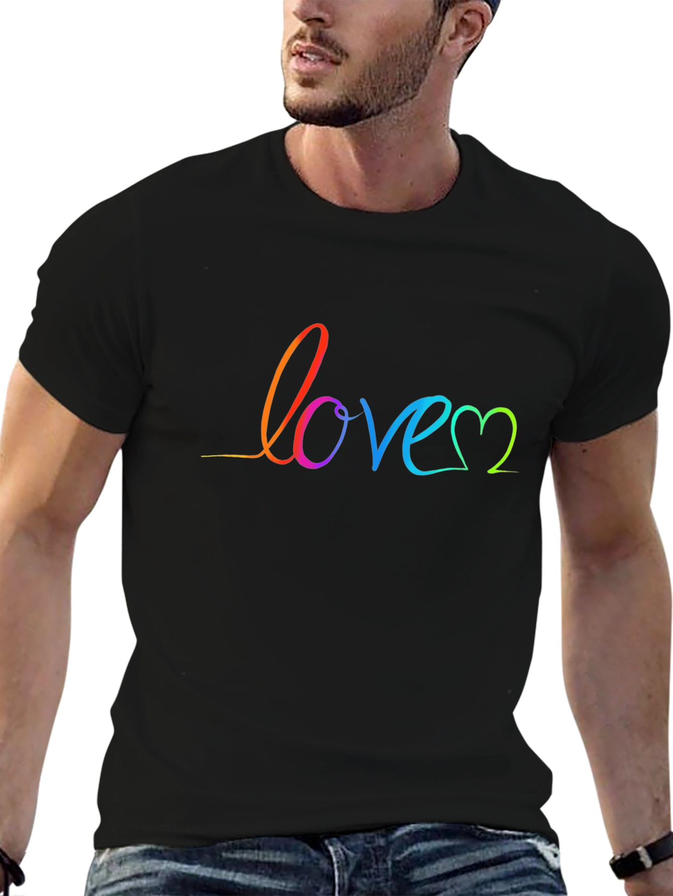 Black Rainbow Love Script Black T-Shirt view 6