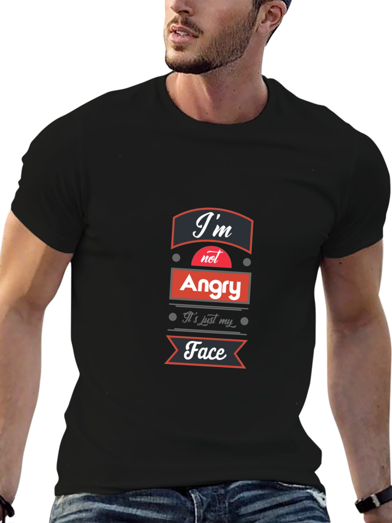 Black Funny Graphic Tee: I'm Not Angry, It's Just My Face T-Shirt view 6