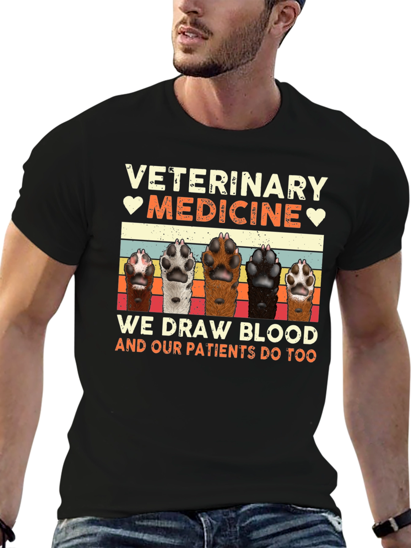 Black Veterinary Medicine Pet Paw T-Shirt view 6