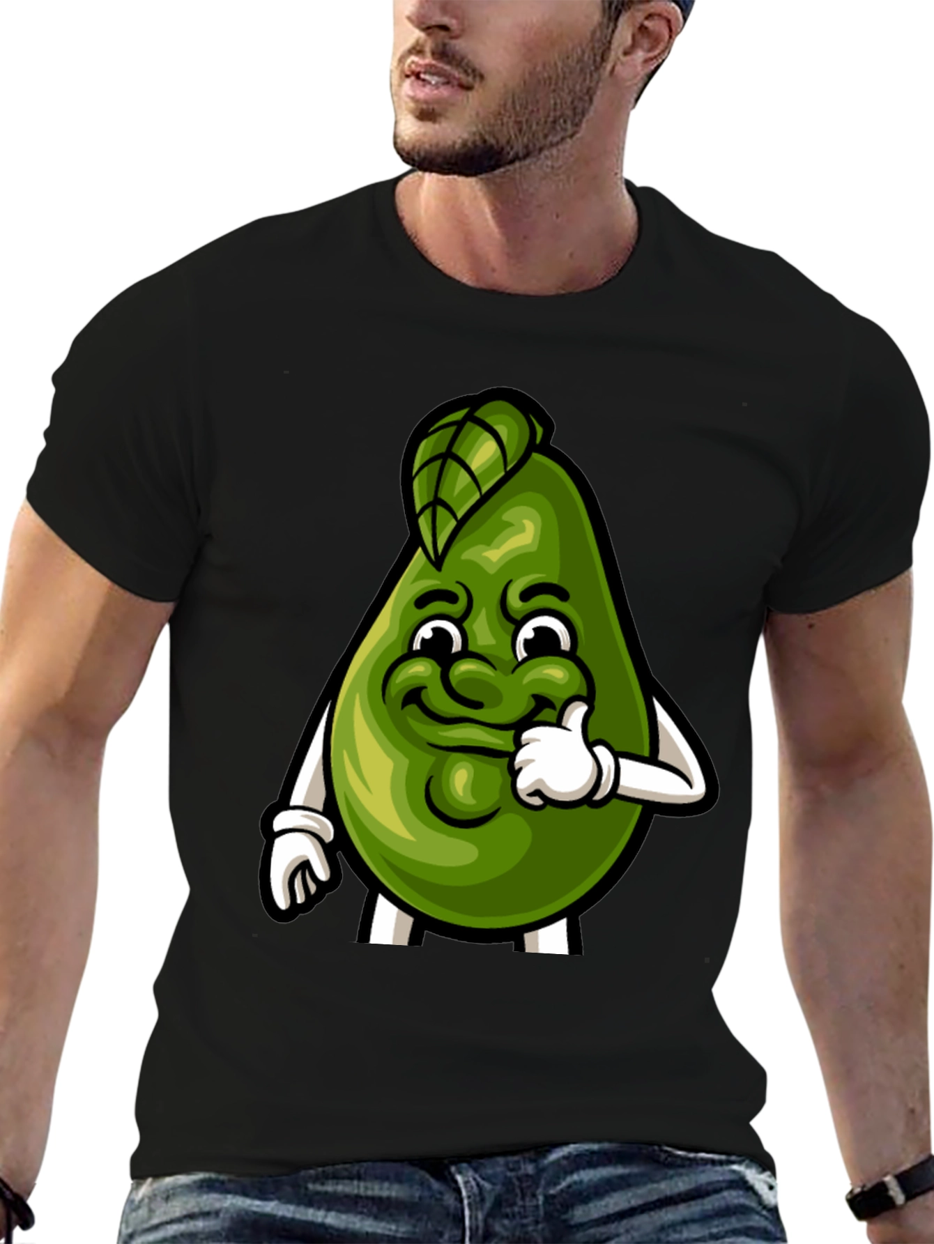 Black Funny Avocado Cartoon Graphic Tee - Soft Cotton Shirt view 6
