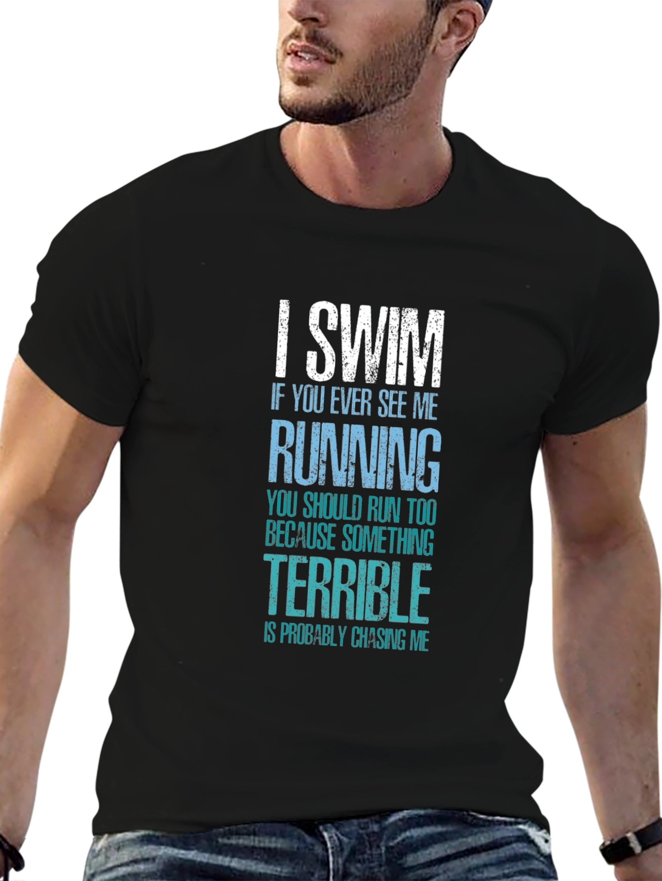 Black I Swim T-Shirt Funny Swimmer Gift view 6