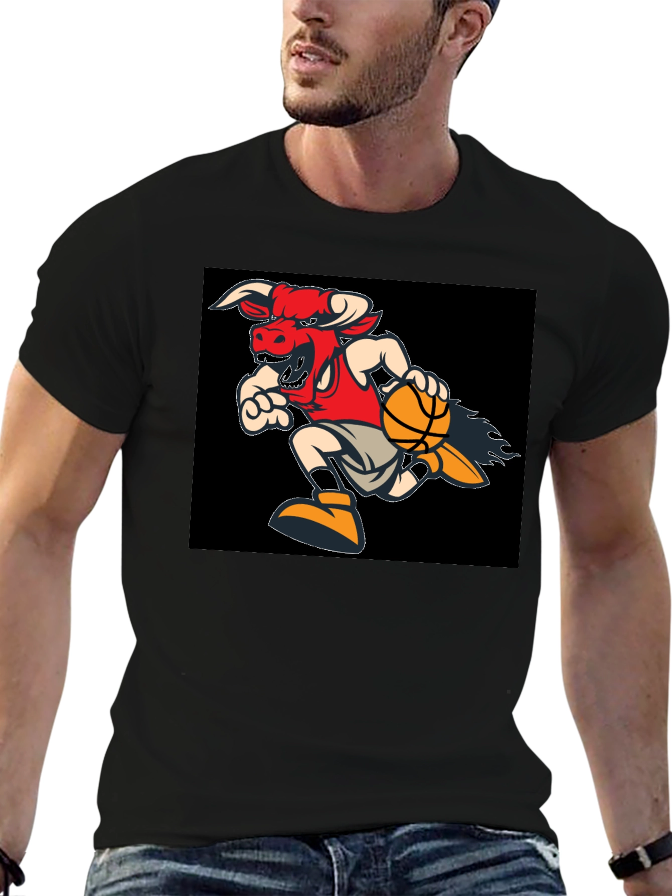Black Fiery Bulls Basketball Black T-Shirt view 6